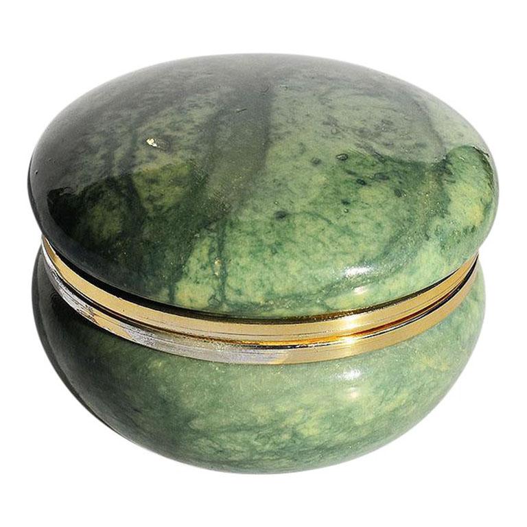 Round Italian Green Stone Malachite Color Hinged Trinket Box at 1stDibs