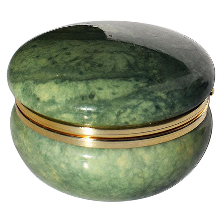Round Italian Green Stone Malachite Color Hinged Trinket Box