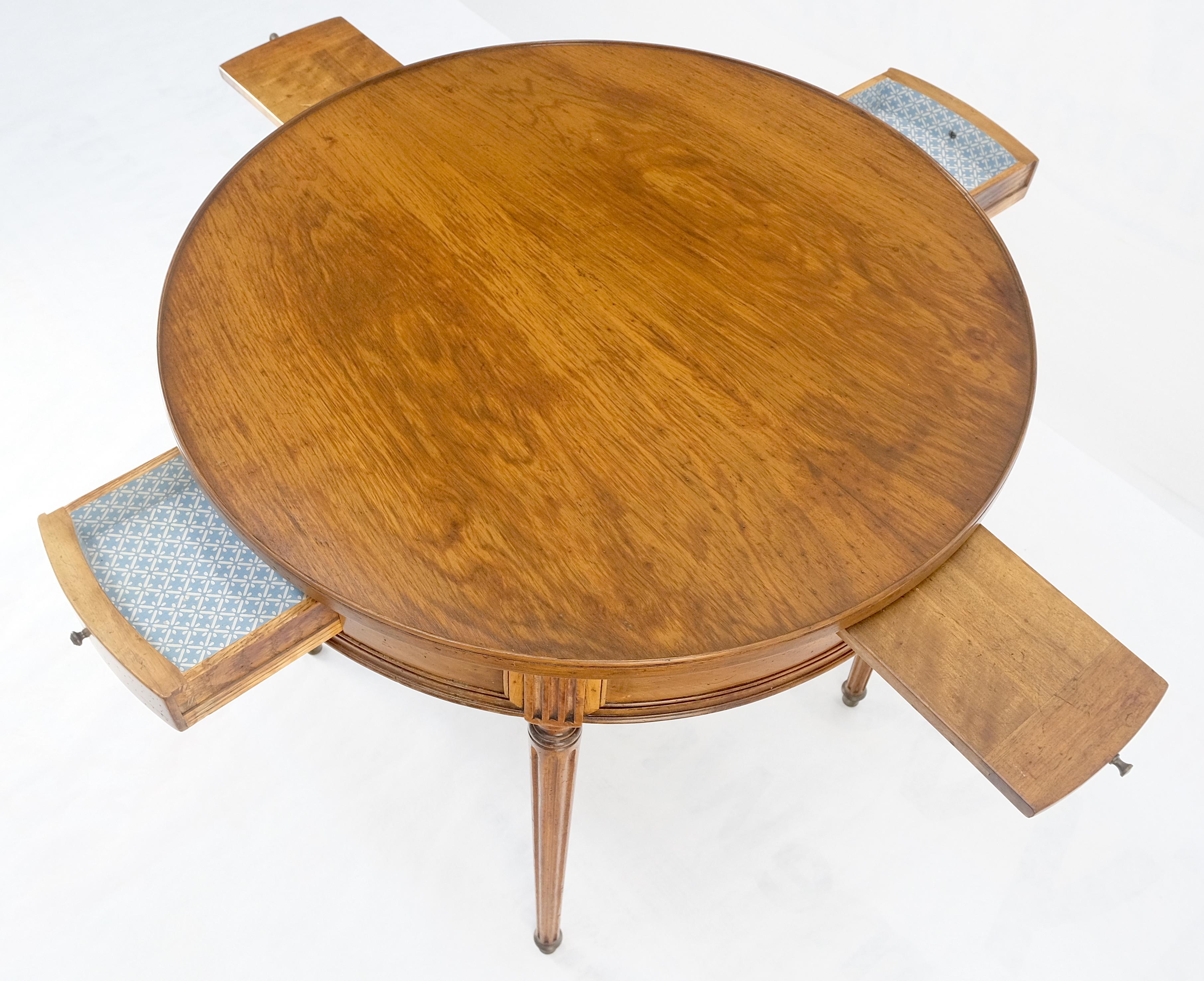 Round Italian Gueridon Table on Fluted Tapered Legs Pull Out Trays Two Drawers For Sale 4