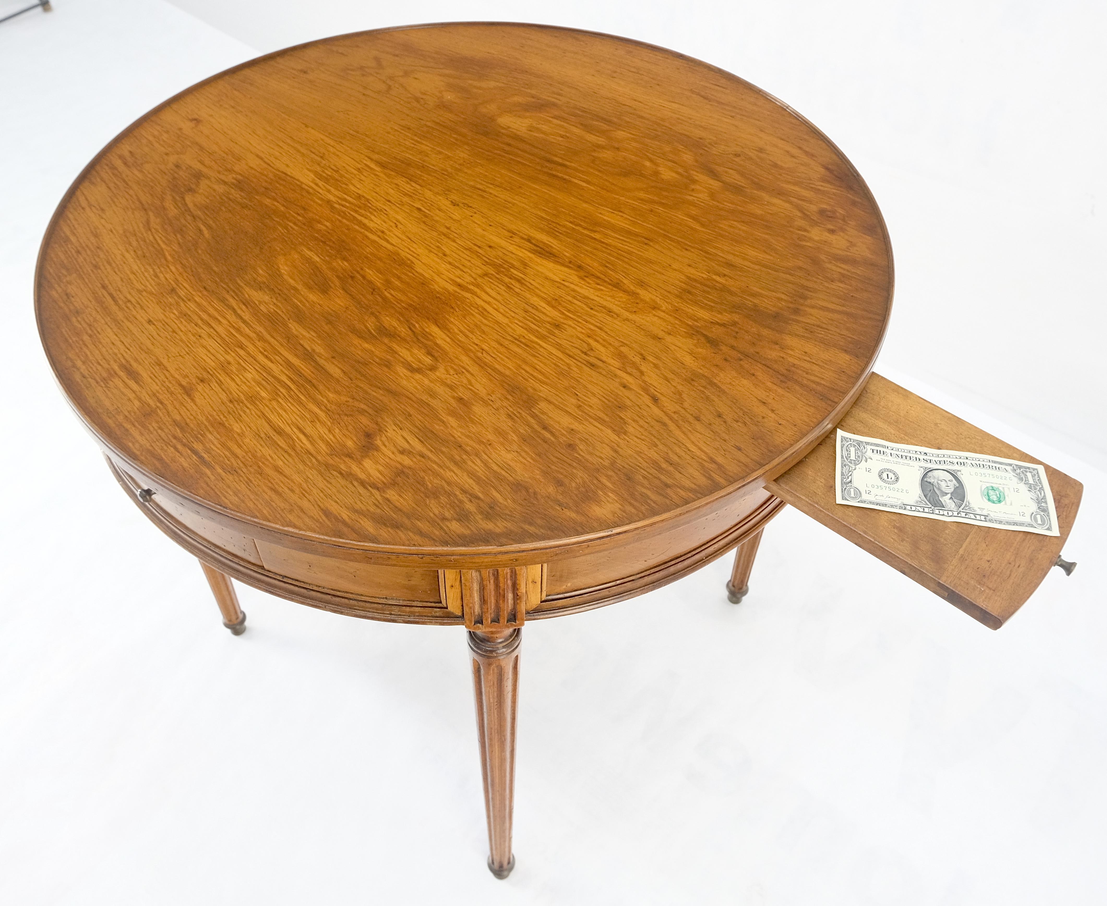Round Italian Gueridon Table on Fluted Tapered Legs Pull Out Trays Two Drawers For Sale 7