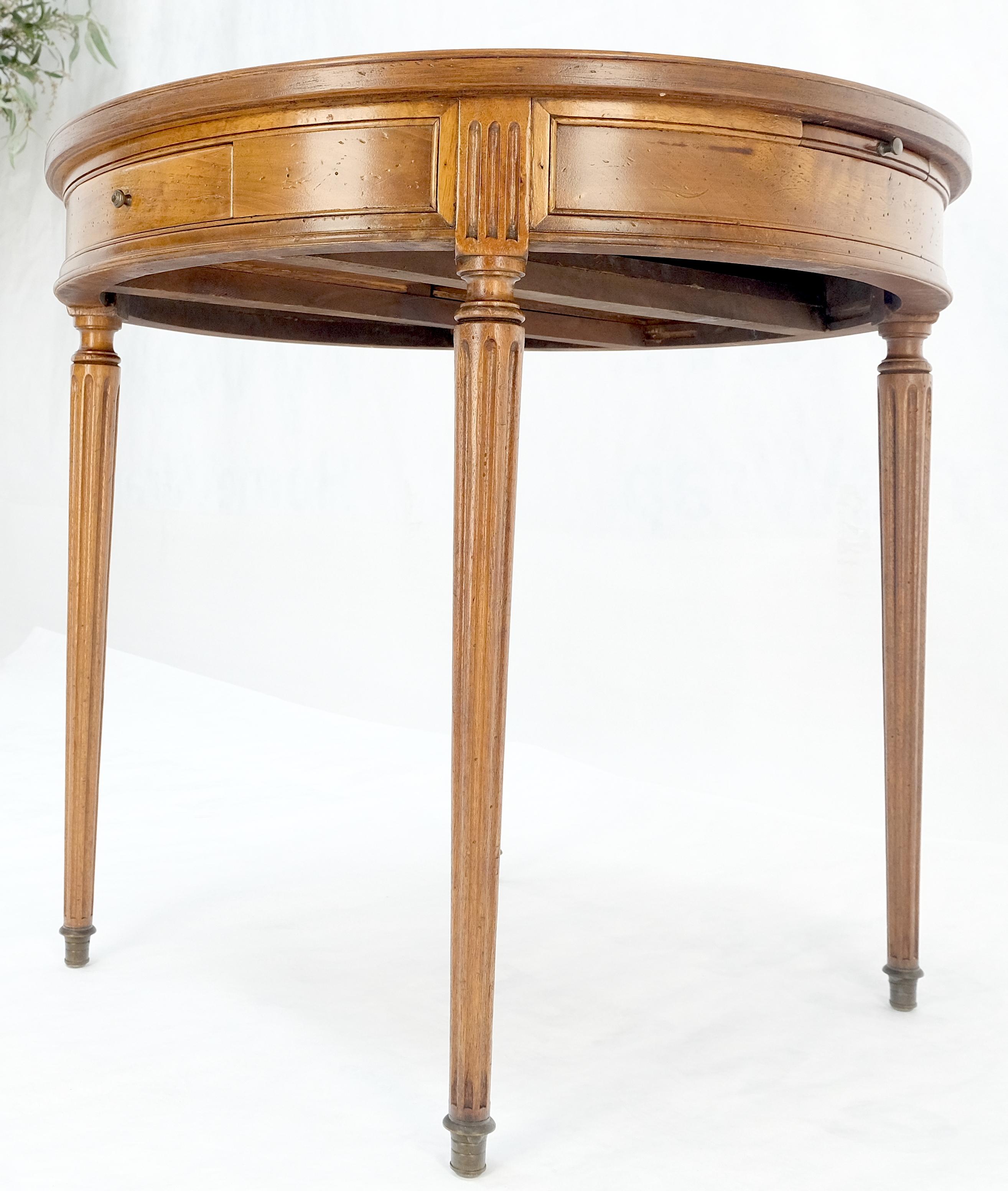 Round Italian Gueridon Table on Fluted Tapered Legs Pull Out Trays Two Drawers For Sale 9
