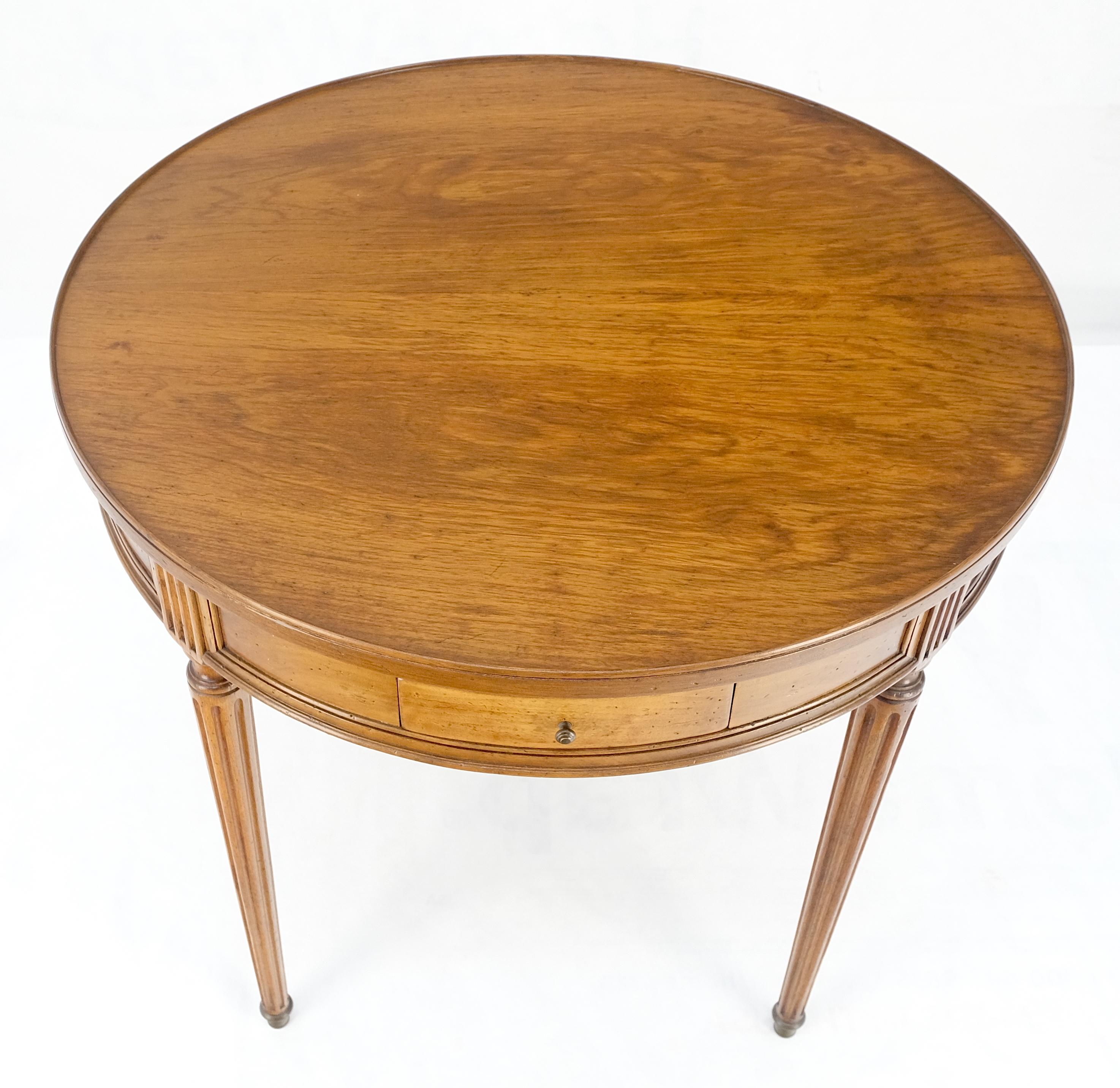 Biedermeier Round Italian Gueridon Table on Fluted Tapered Legs Pull Out Trays Two Drawers For Sale