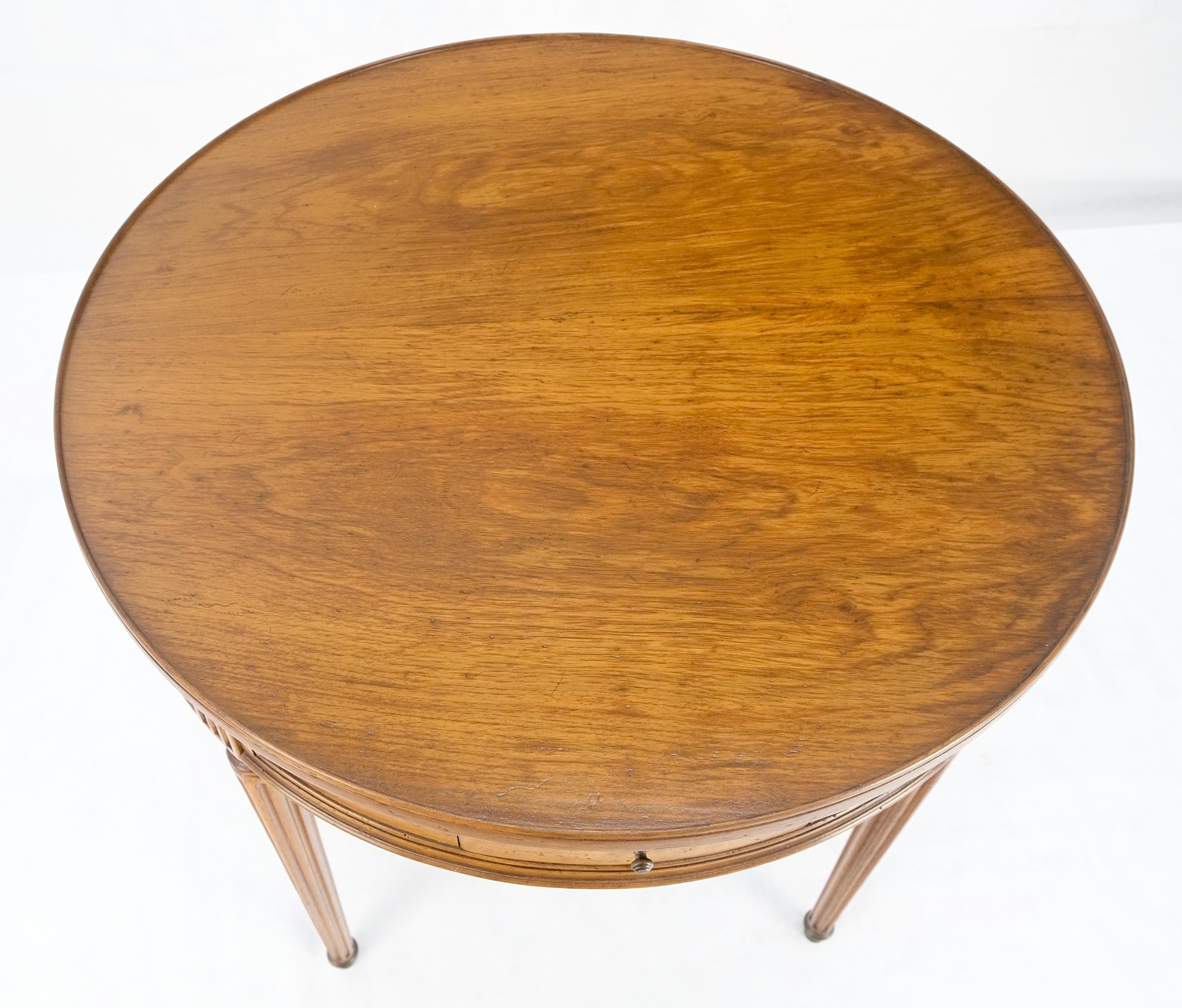 Lacquered Round Italian Gueridon Table on Fluted Tapered Legs Pull Out Trays Two Drawers For Sale