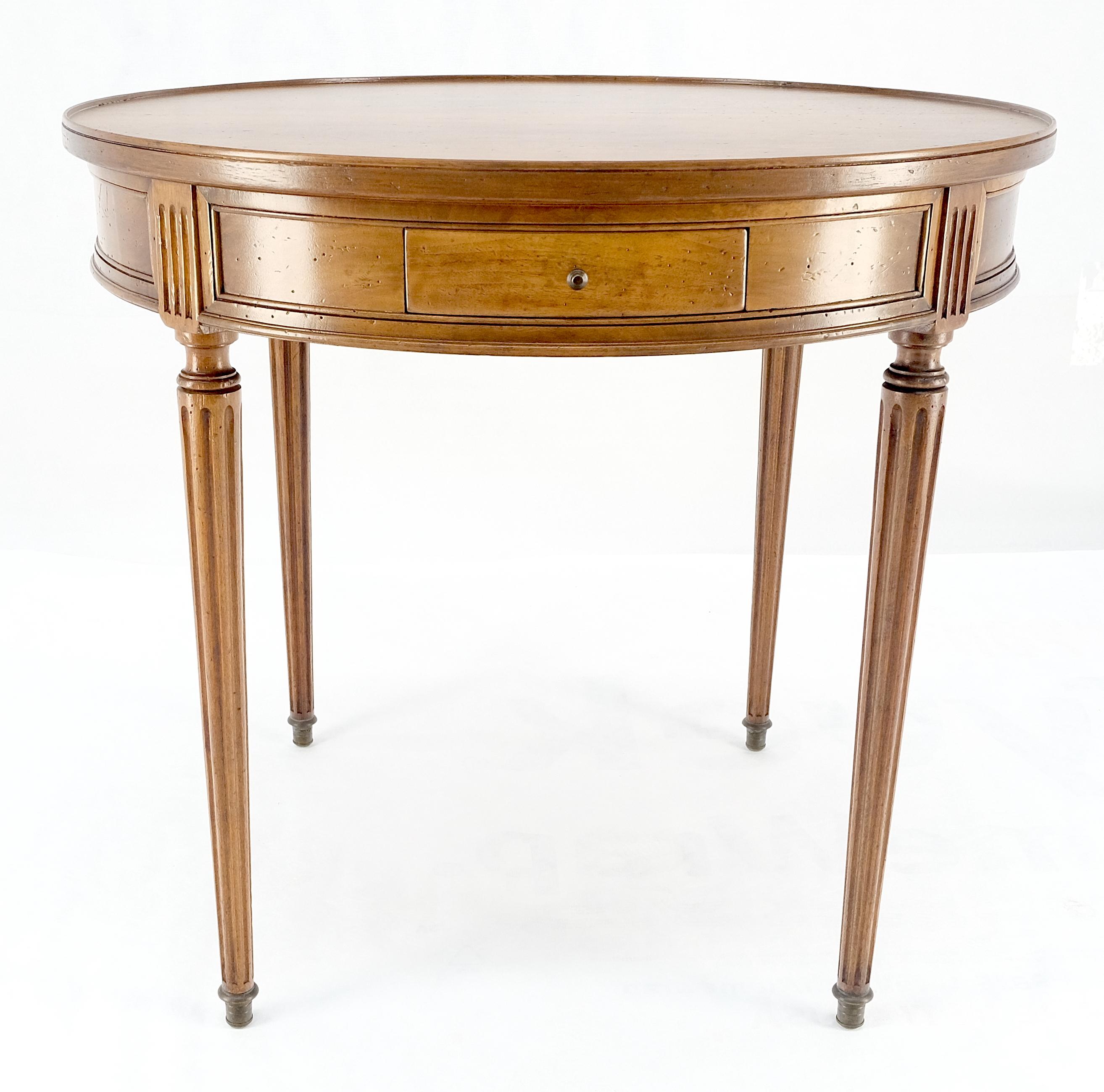 Round Italian Gueridon Table on Fluted Tapered Legs Pull Out Trays Two Drawers For Sale 1