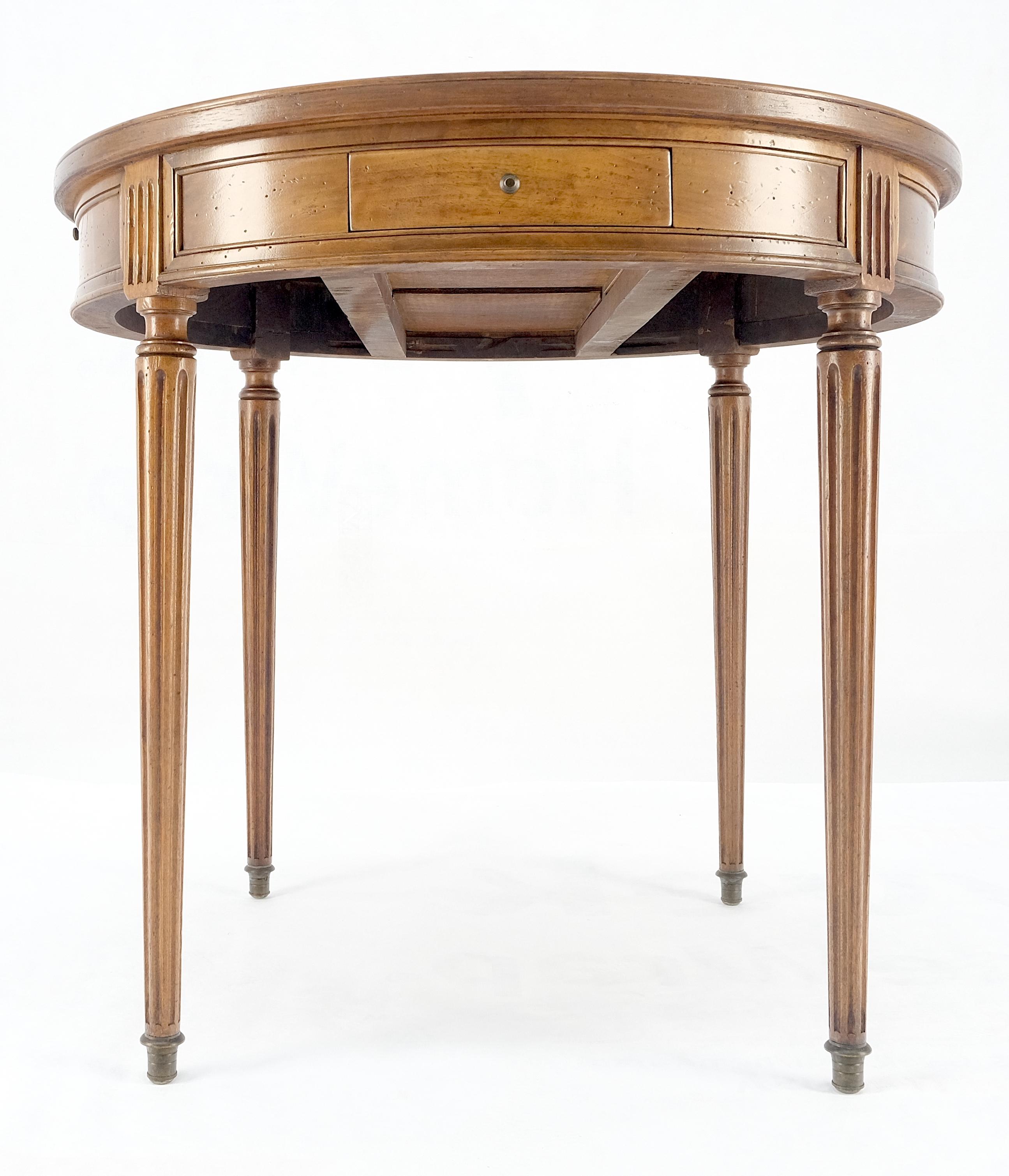 Round Italian Gueridon Table on Fluted Tapered Legs Pull Out Trays Two Drawers For Sale 2