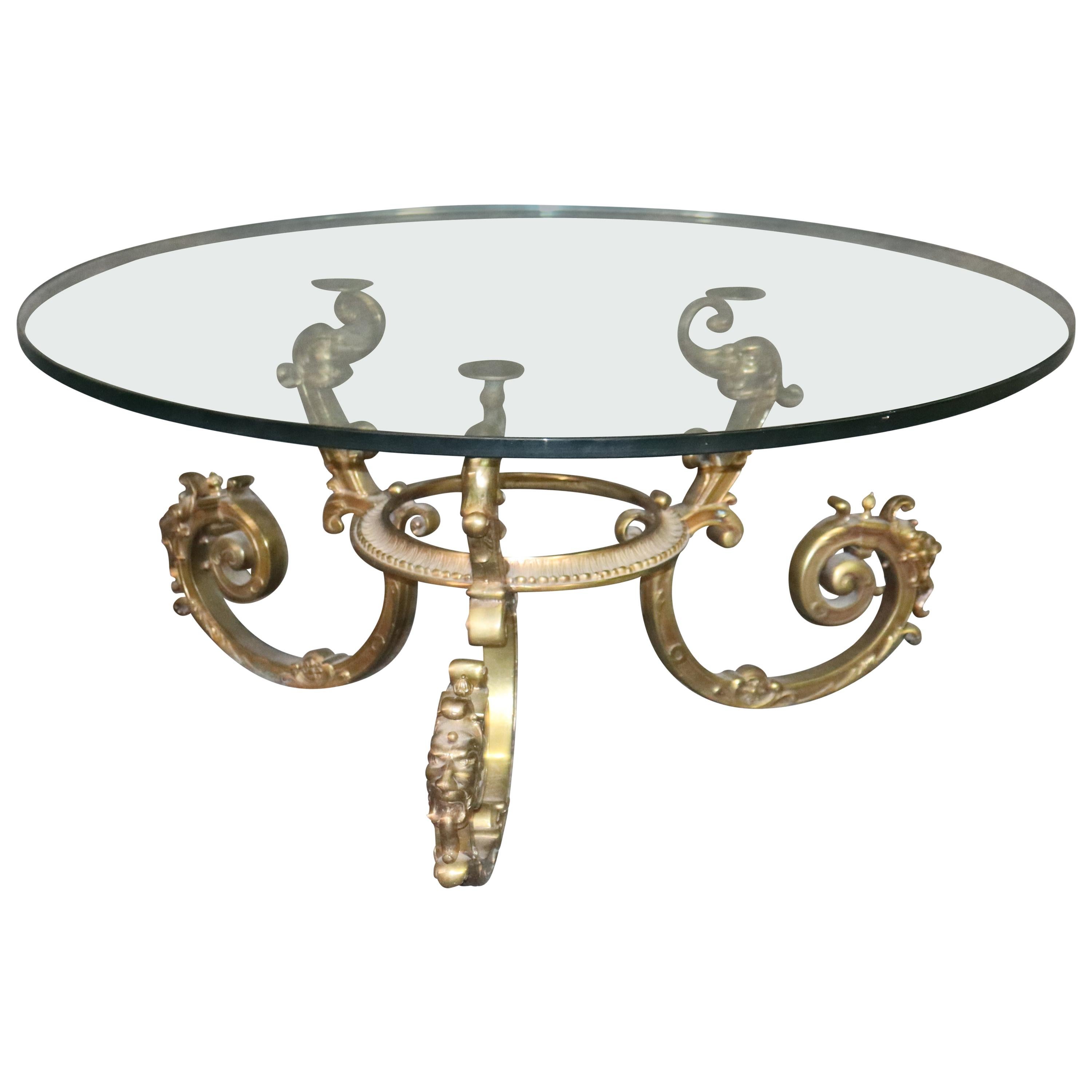 Round Italian Made Hollywood Regency Solid Brass and Glass Coffee Cocktail Table