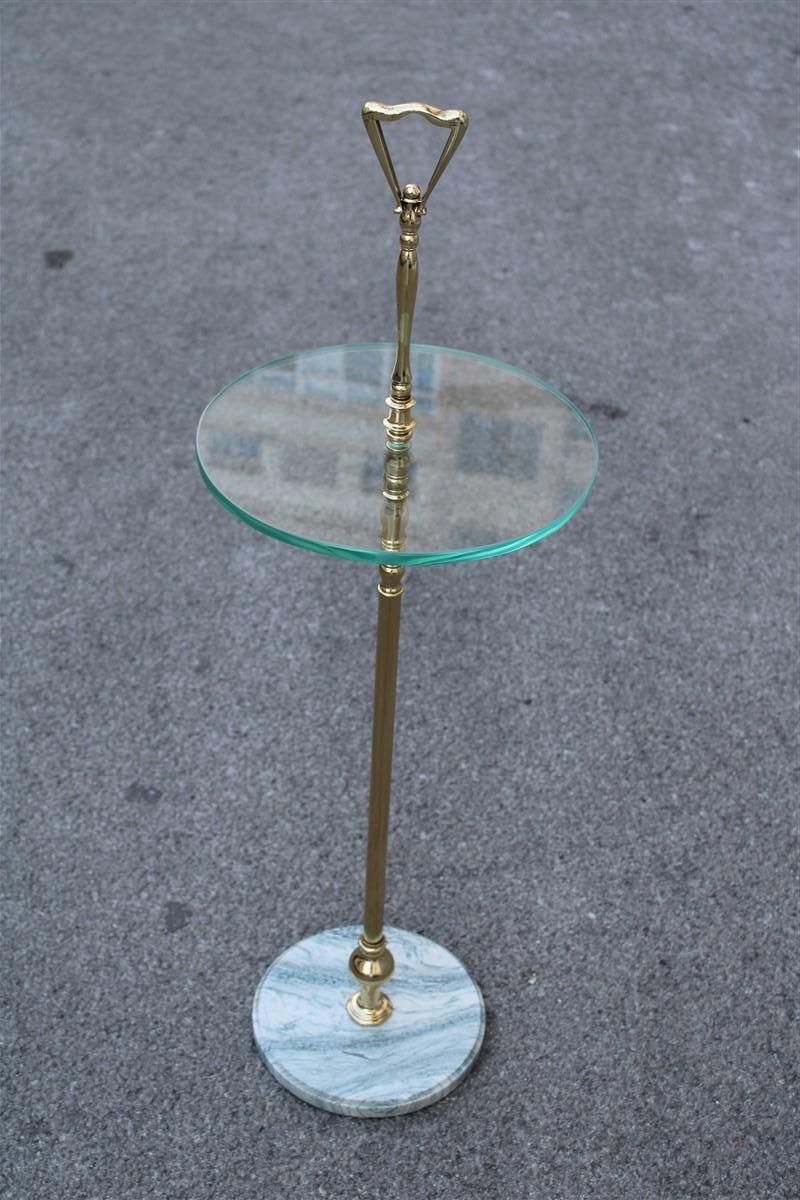 Round Italian mid-century Gueridon gold brass glass marble 1950s Onix.