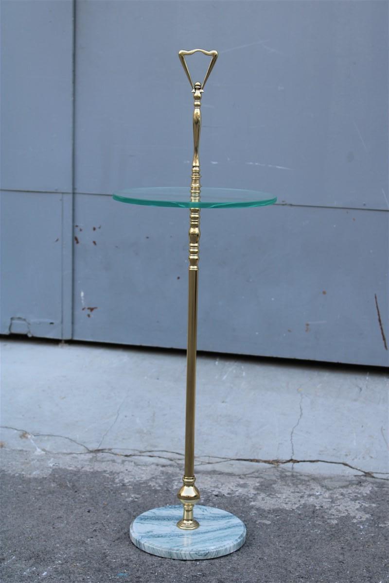Mid-Century Modern Round Italian Mid-Century Gueridon Gold Brass Glass Marble 1950s Cesare Lacca For Sale