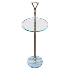 Gueridon rotondo italiano di metà secolo Oro Ottone Vetro Marmo 1950 Cesare Lacca