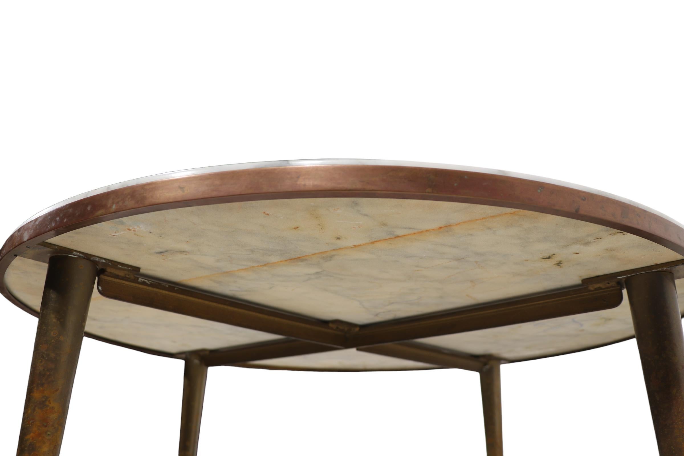   Round Italian Mid Century Marble Top Coffee Table w/ Brass  Tapered Pole Legs 9