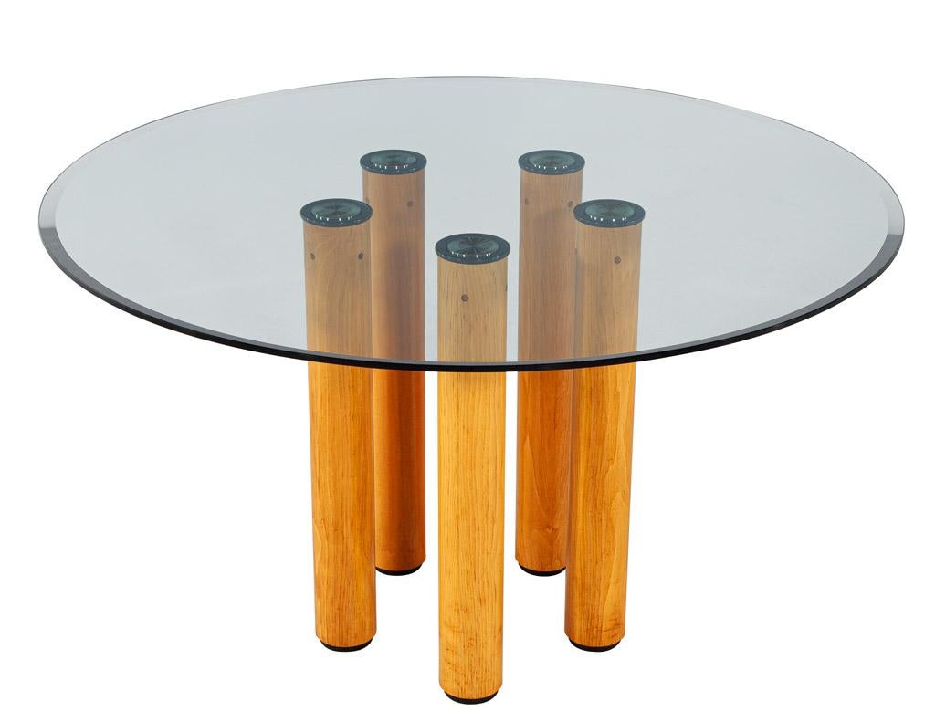 Round Italian Modern Glass Dining Table with Wood Legs by Ico Parisi 2