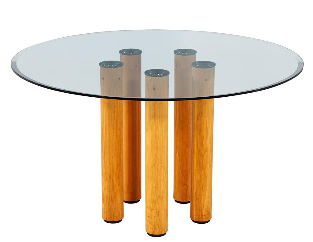 Round Italian Modern Glass Dining Table with Wood Legs by Ico Parisi 4