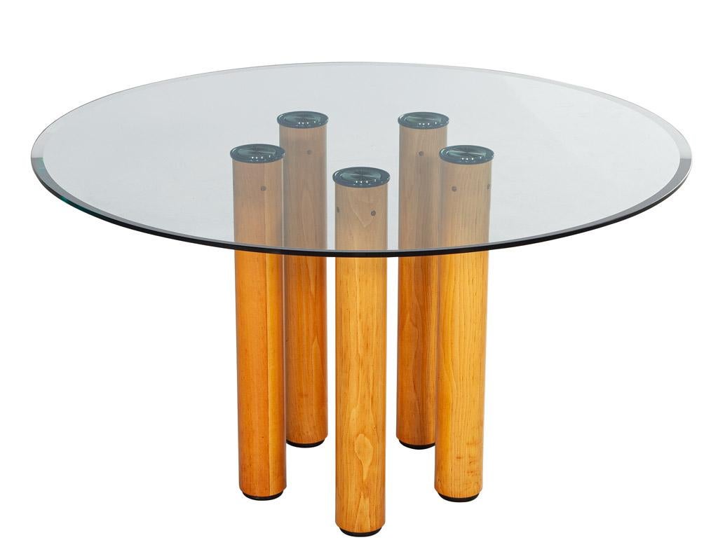 Round Italian Modern Glass Dining Table with Wood Legs by Ico Parisi In Good Condition In North York, ON
