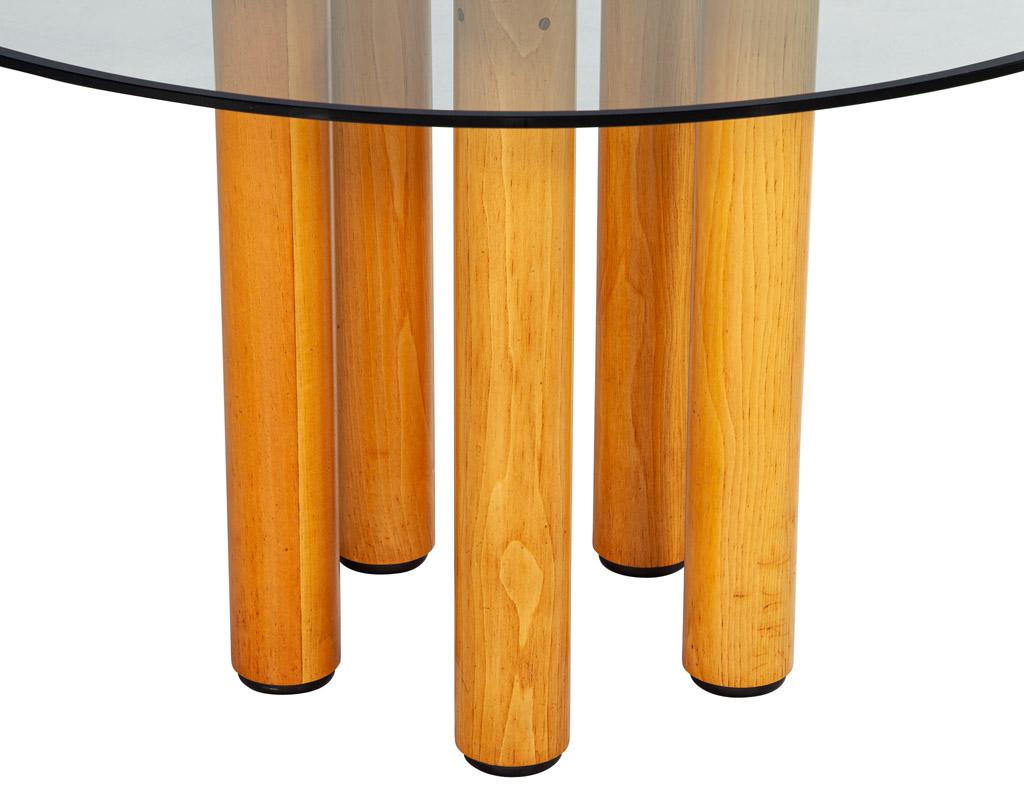 Late 20th Century Round Italian Modern Glass Dining Table with Wood Legs by Ico Parisi