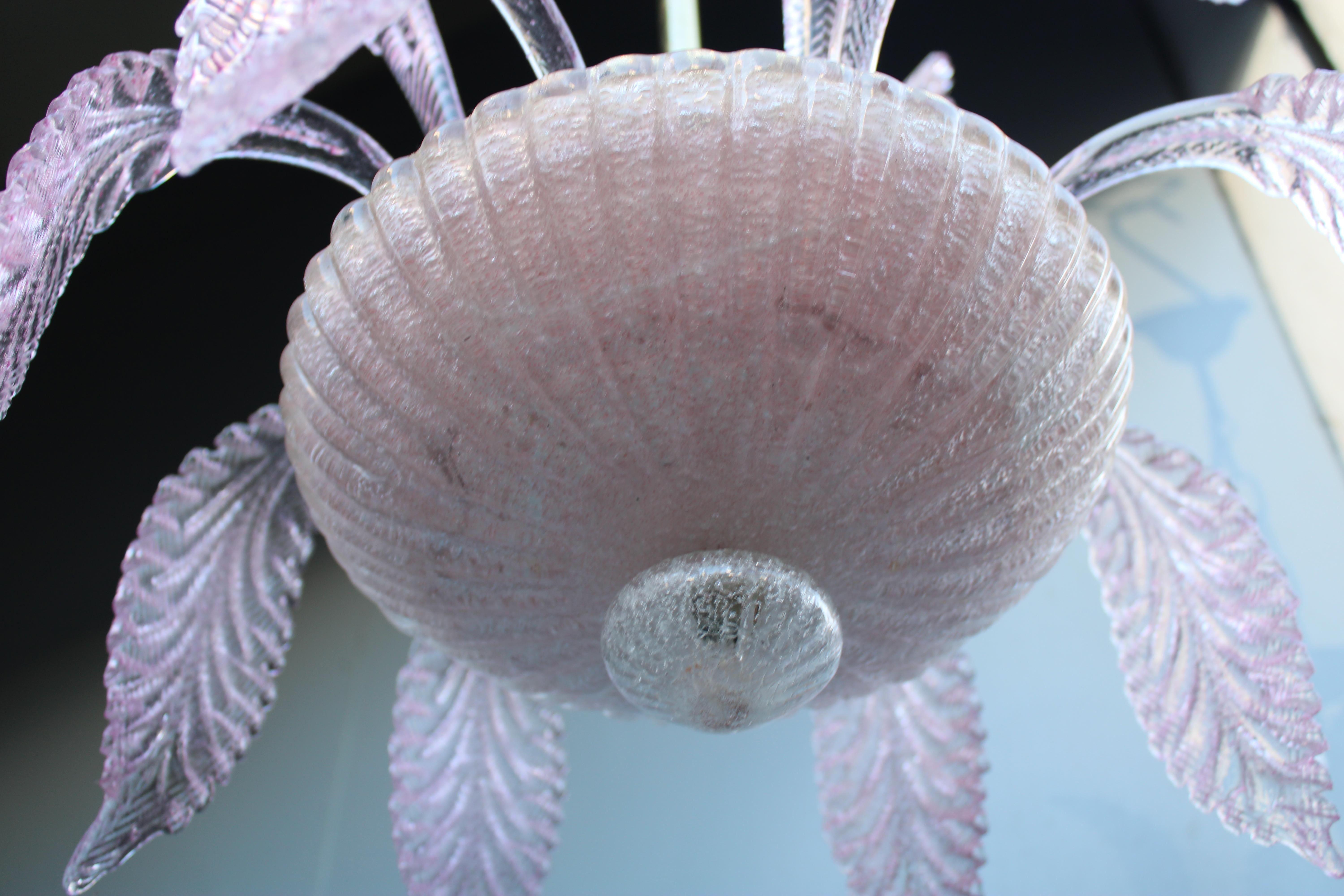 Round Italian Murano Chandelier Pink Gold Color 1970s Leaves Flowers in vendita 6