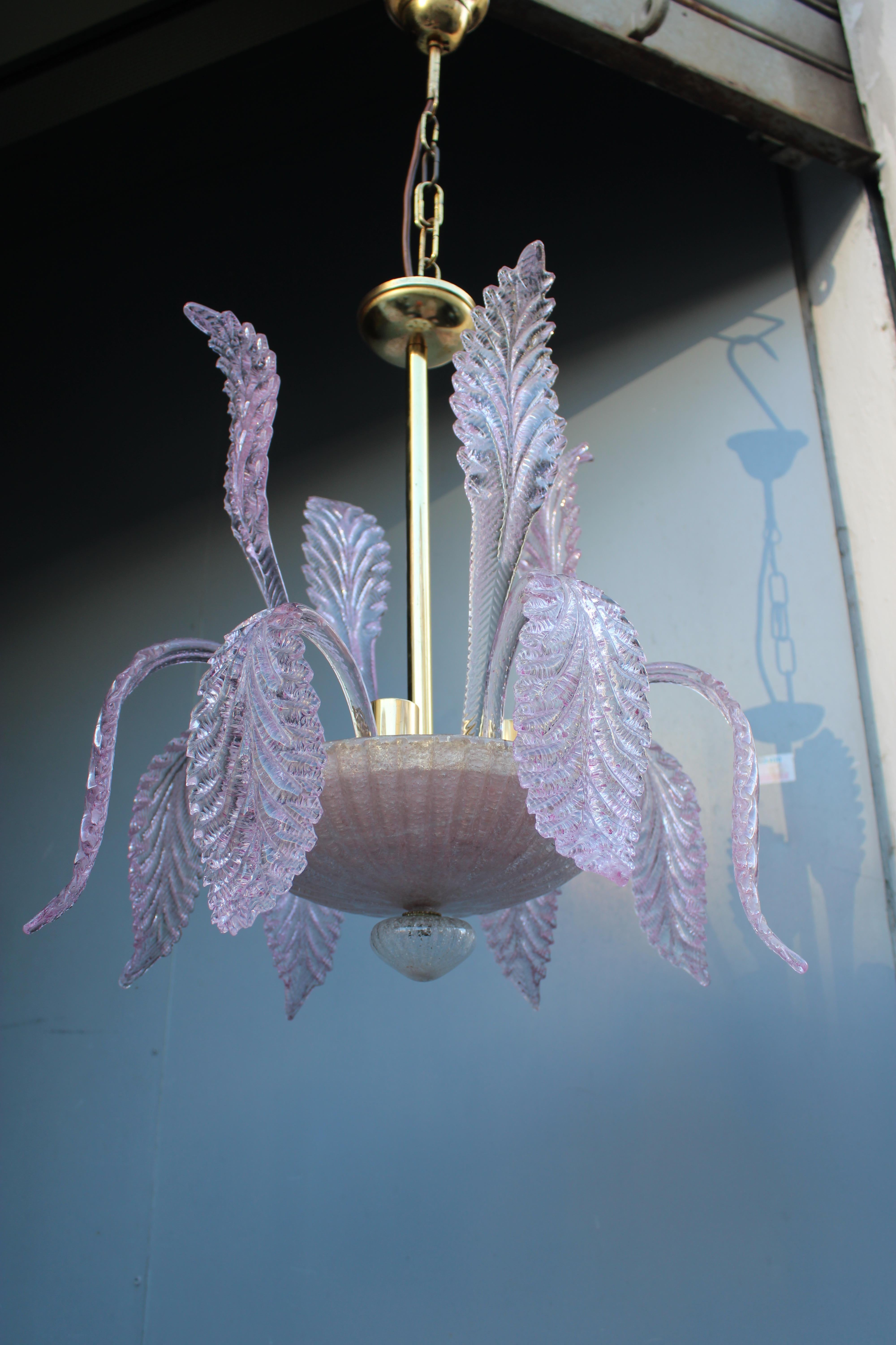 Round Italian Murano Chandelier Pink Gold Color 1970s Leaves Flowers in vendita 8