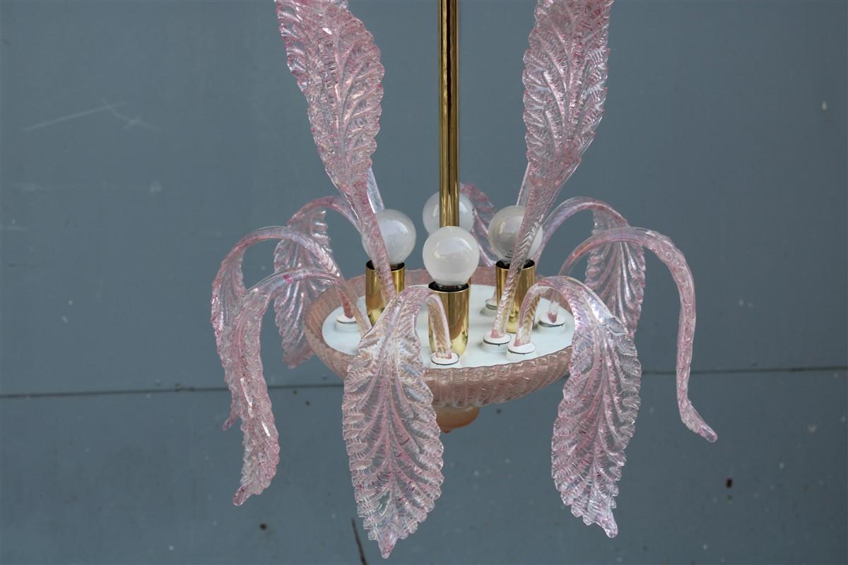 Round Italian Murano Chandelier Pink Gold Color 1970s Leaves Flowers In Good Condition In Palermo, Sicily