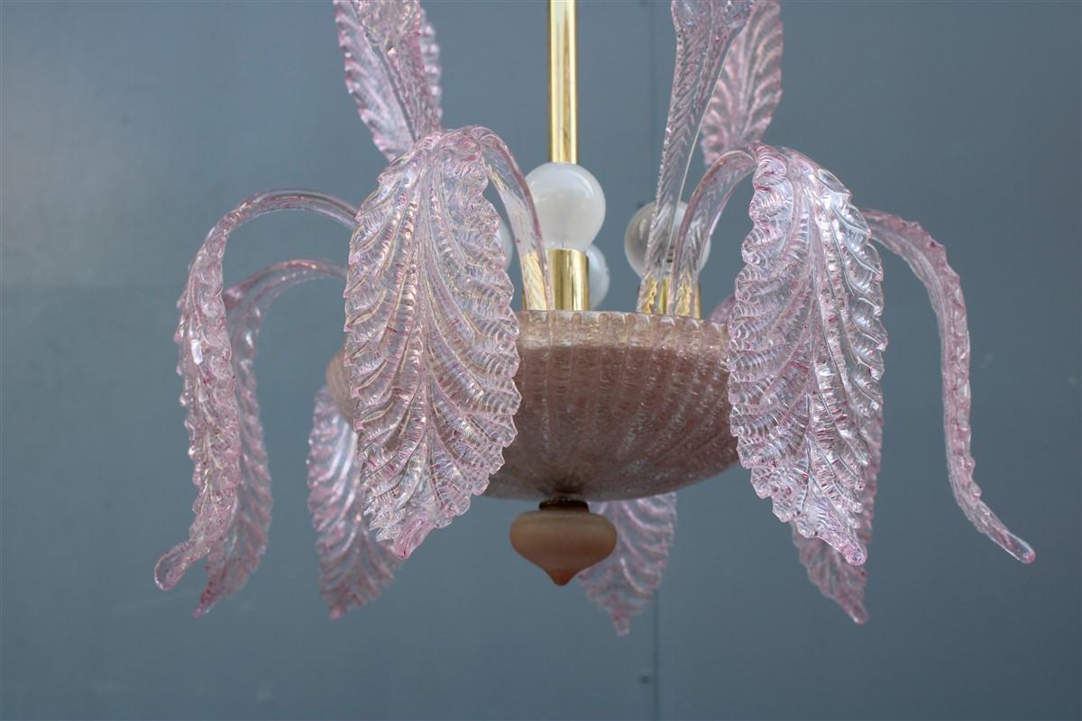 Late 20th Century Round Italian Murano Chandelier Pink Gold Color 1970s Leaves Flowers