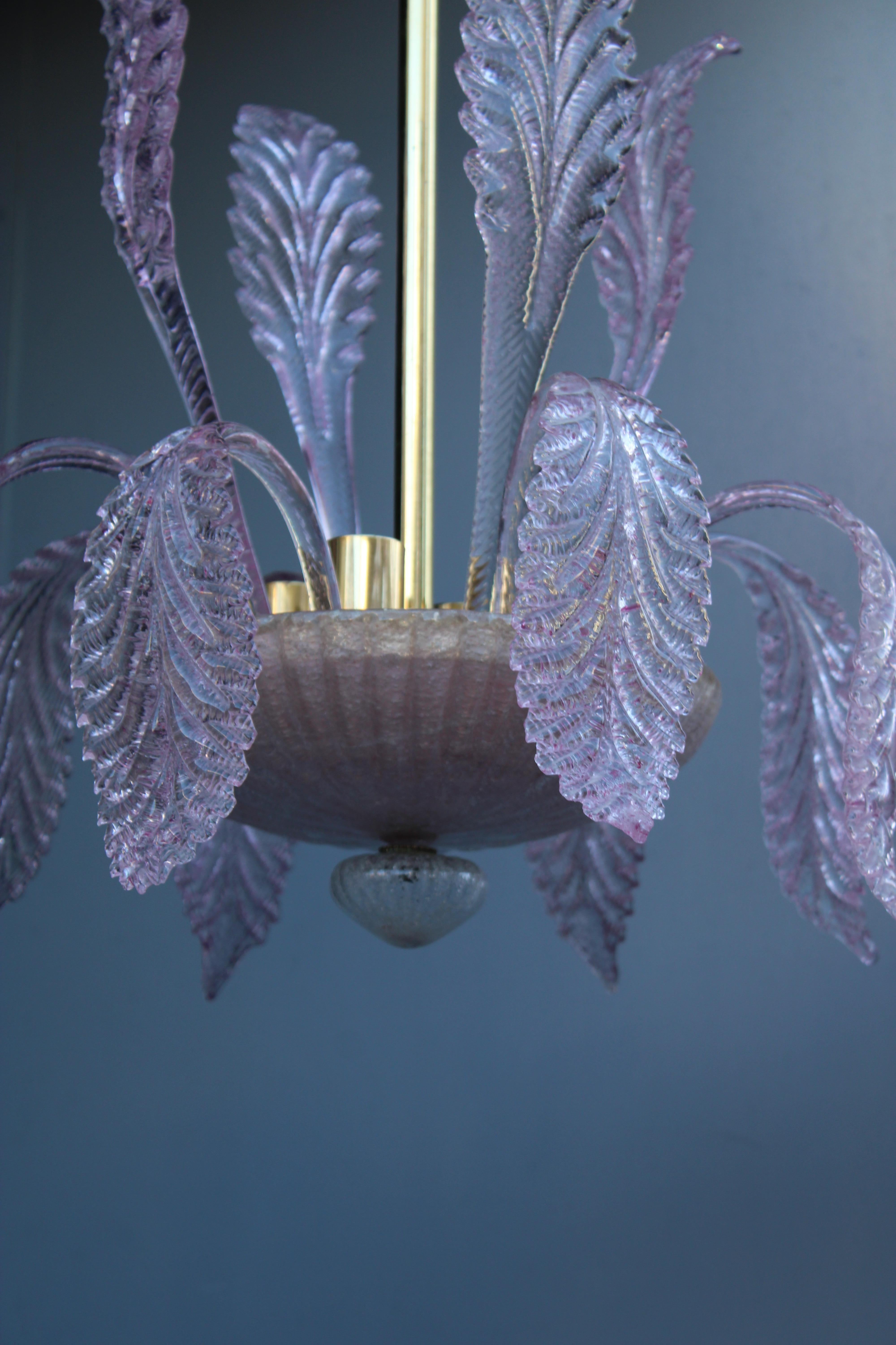 Vetro di Murano Round Italian Murano Chandelier Pink Gold Color 1970s Leaves Flowers in vendita
