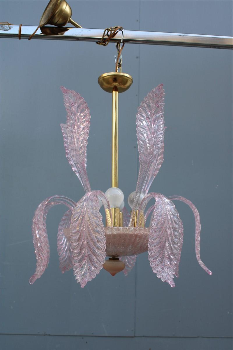 Round Italian Murano Chandelier Pink Gold Color 1970s Leaves Flowers 2