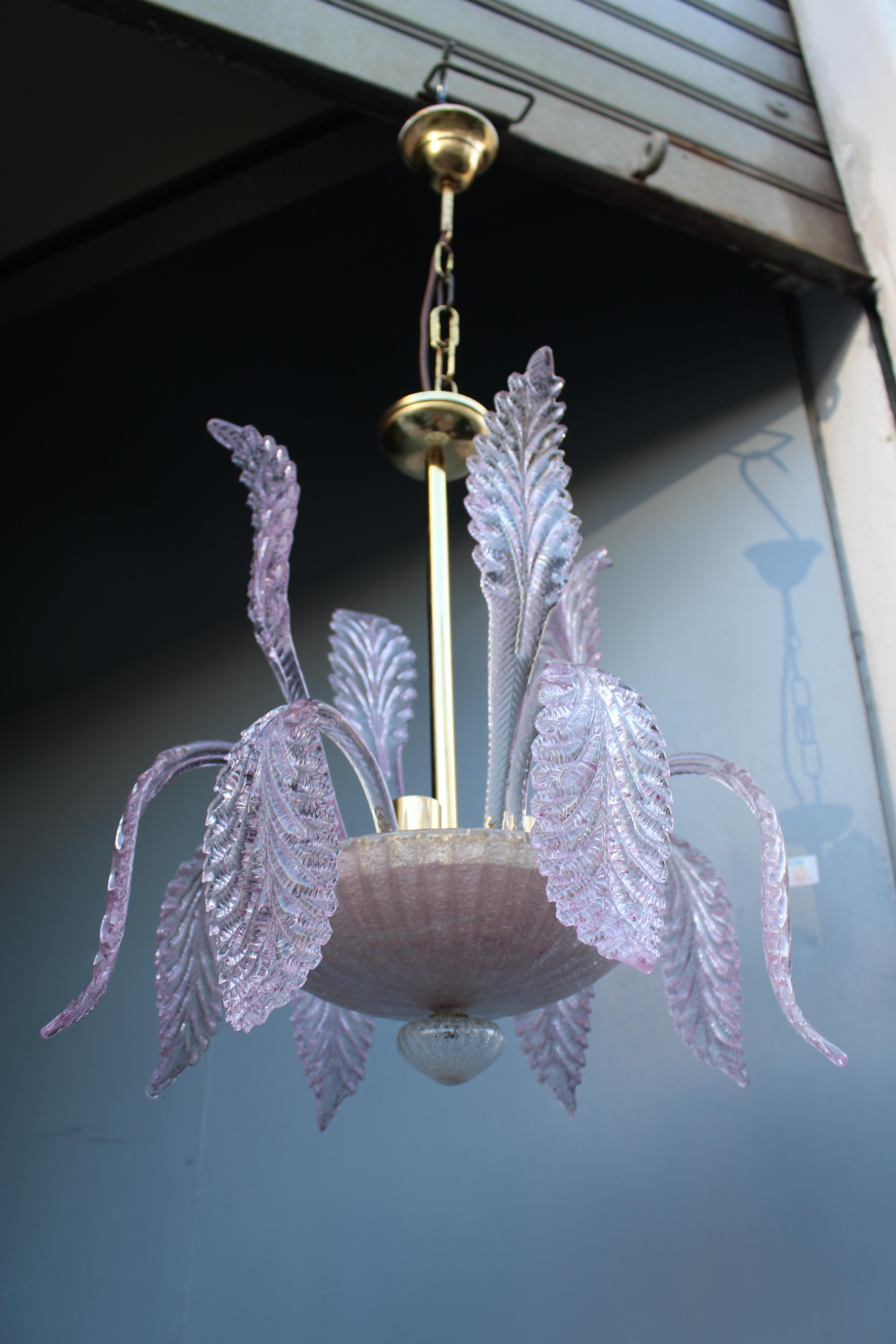 Round Italian Murano Chandelier Pink Gold Color 1970s Leaves Flowers in vendita 3