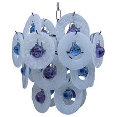 Vintage Round Italian Murano Chandelier White Pulegoso Glass ESPERIA