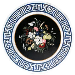 Round Italian Pietre Dure Inlay Marble Tabletop with Lapis Lazuli
