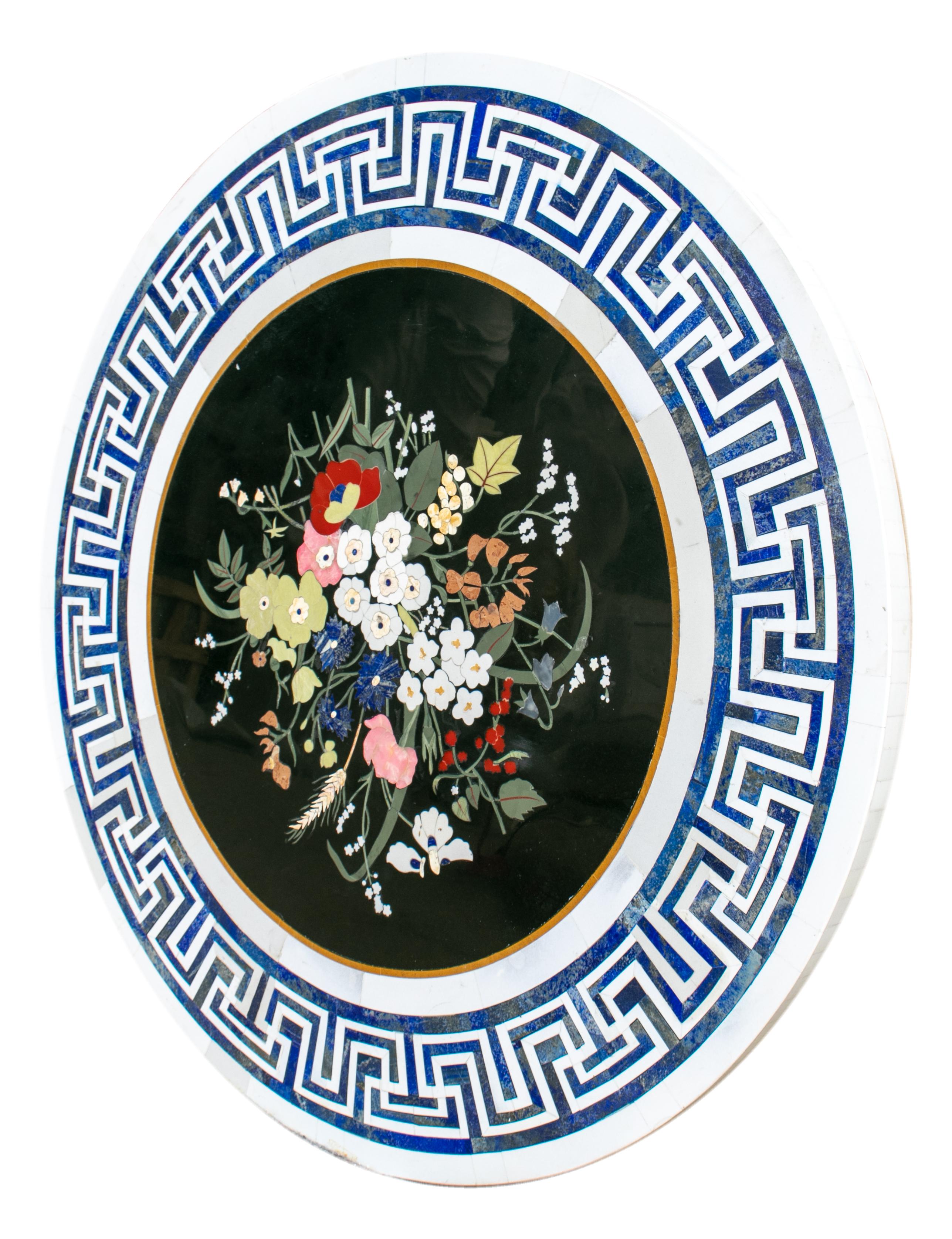 Runde italienische Tischplatte aus Pietre-Dure-Marmor mit Lapislazuli-Intarsien (Italienisch) im Angebot