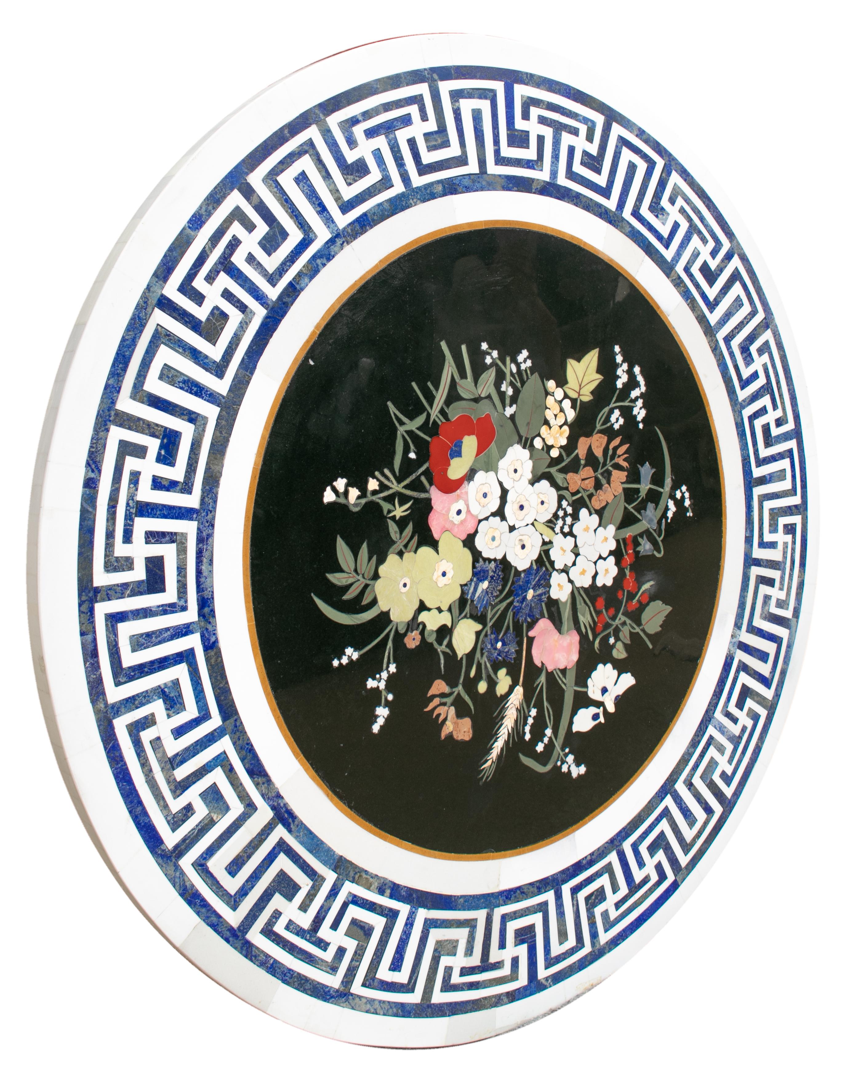 20th Century Round Italian Pietre Dure Inlay Marble Tabletop with Lapis Lazuli For Sale