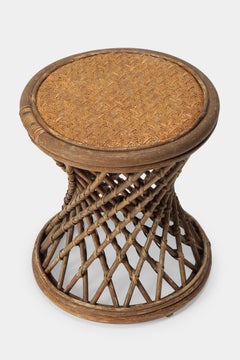 Round Italian Rattan Stool, 1950s