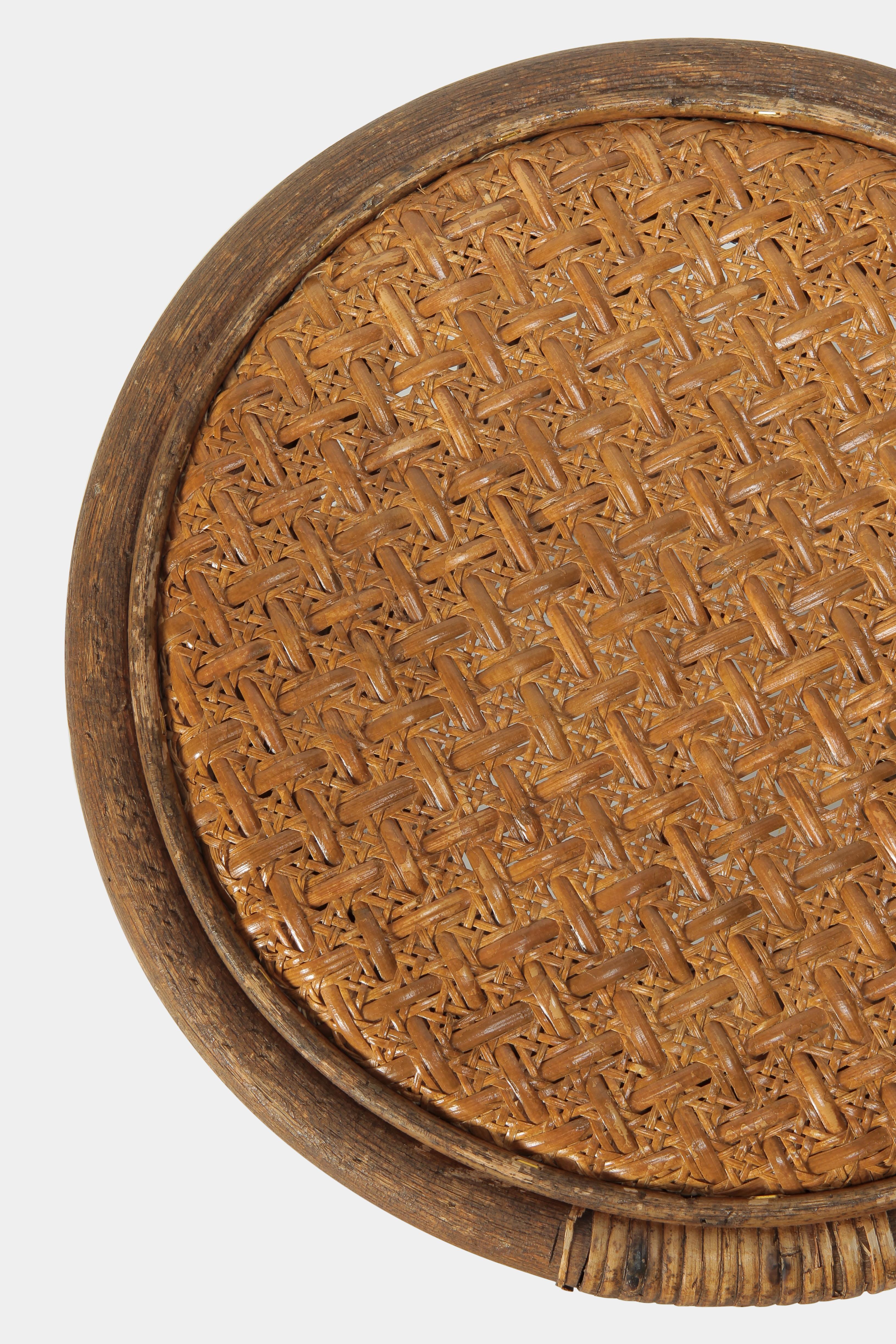 Bamboo Round Italian Rattan Stool, 1950s For Sale
