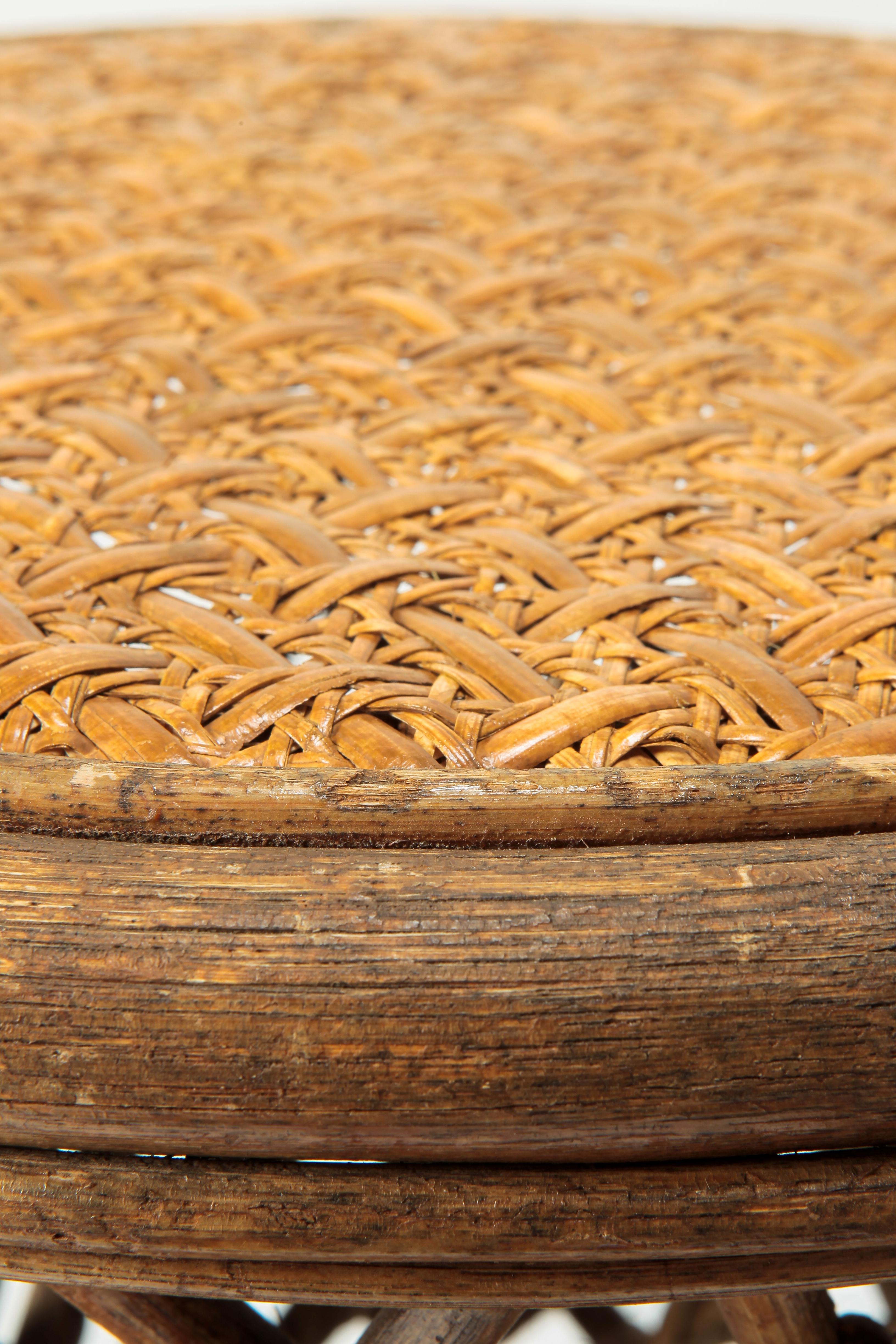 Round Italian Rattan Stool, 1950s For Sale 1