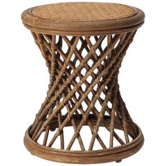 Round Italian Rattan Stool, 1950s