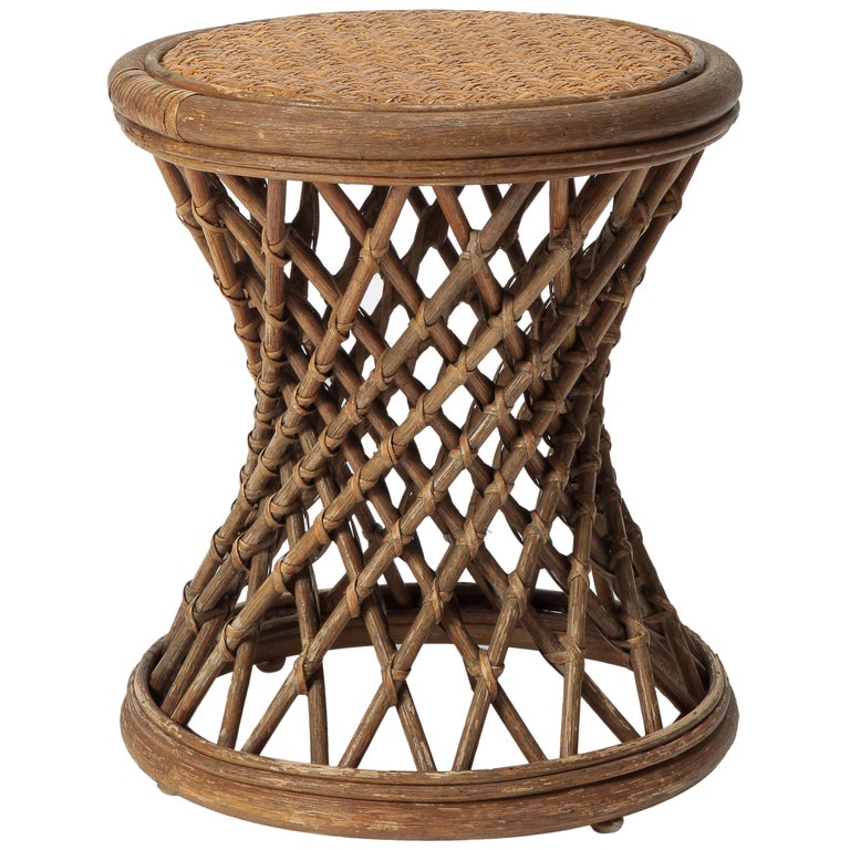 Round Ratta Stool Round Italian Rattan Stool, 1950s For Sale at 1stDibs