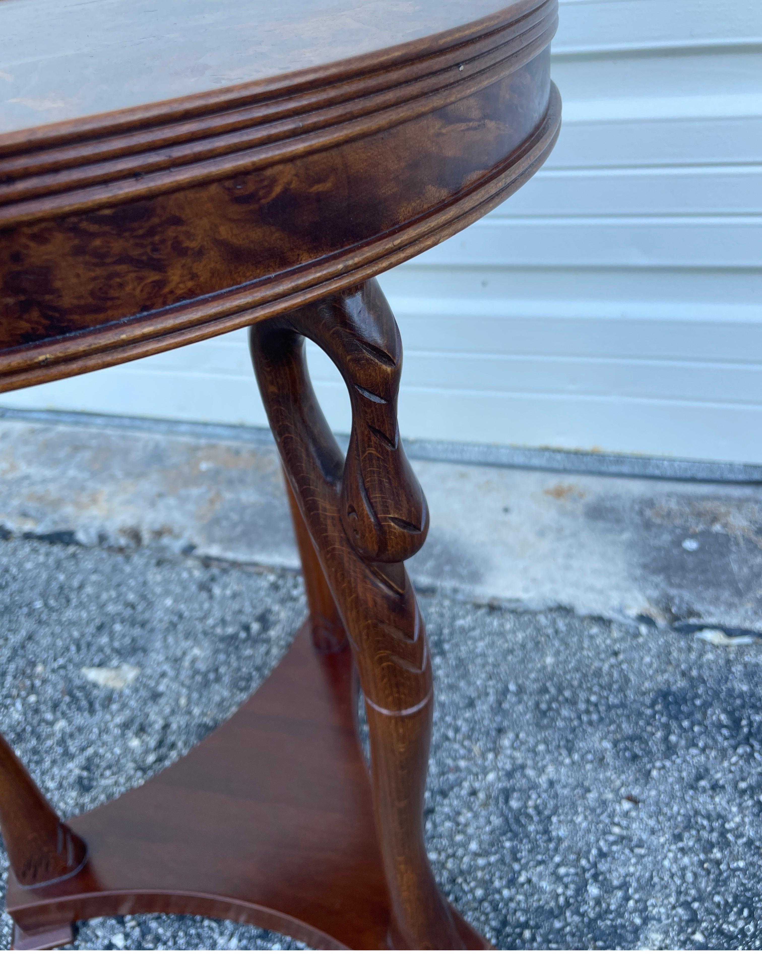 Neoclassical Round Italian Swan Side / Drinks Table with Burlwood Top