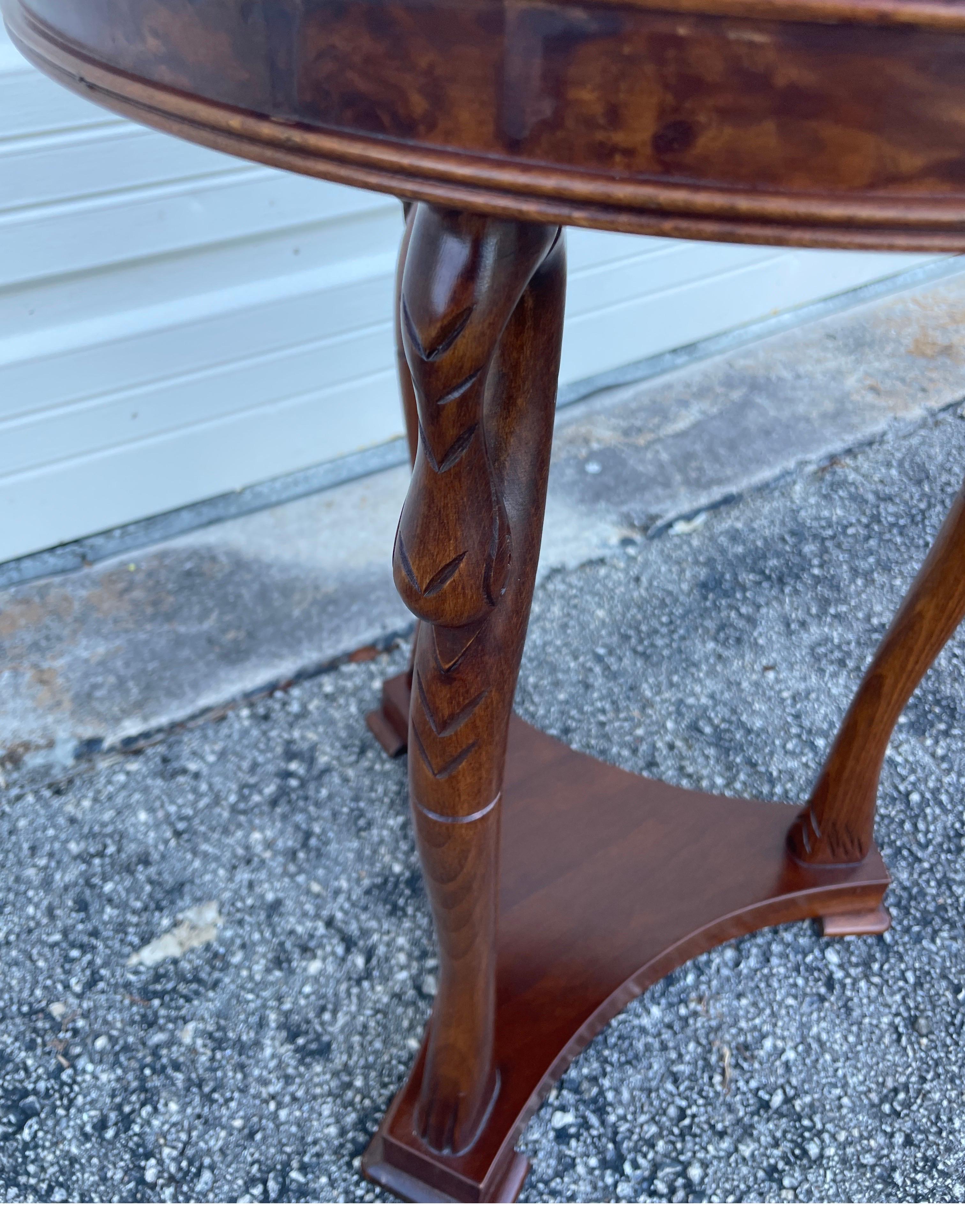 20th Century Round Italian Swan Side / Drinks Table with Burlwood Top