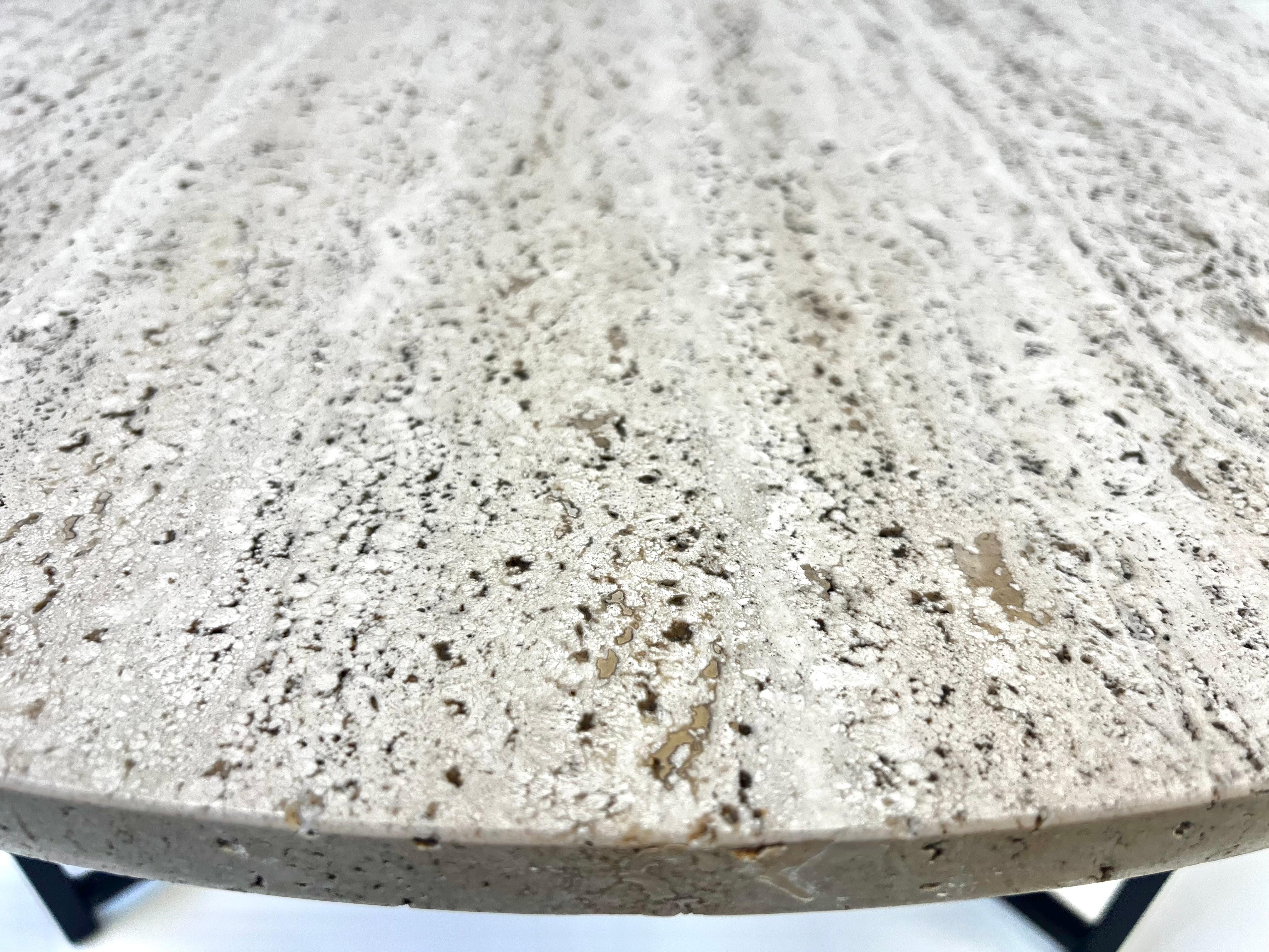 Round Italian Travertine and Bronze Cocktail Table  In Good Condition For Sale In Palm Springs, CA