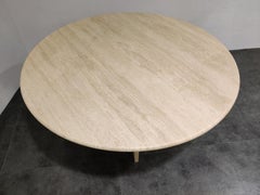 Round Italian Travertine Dining Table, 1970s