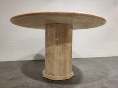Round Italian Travertine Dining Table, 1970s