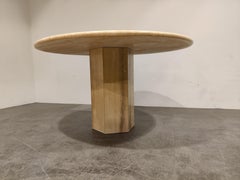 Round Italian Travertine Dining Table, 1970s