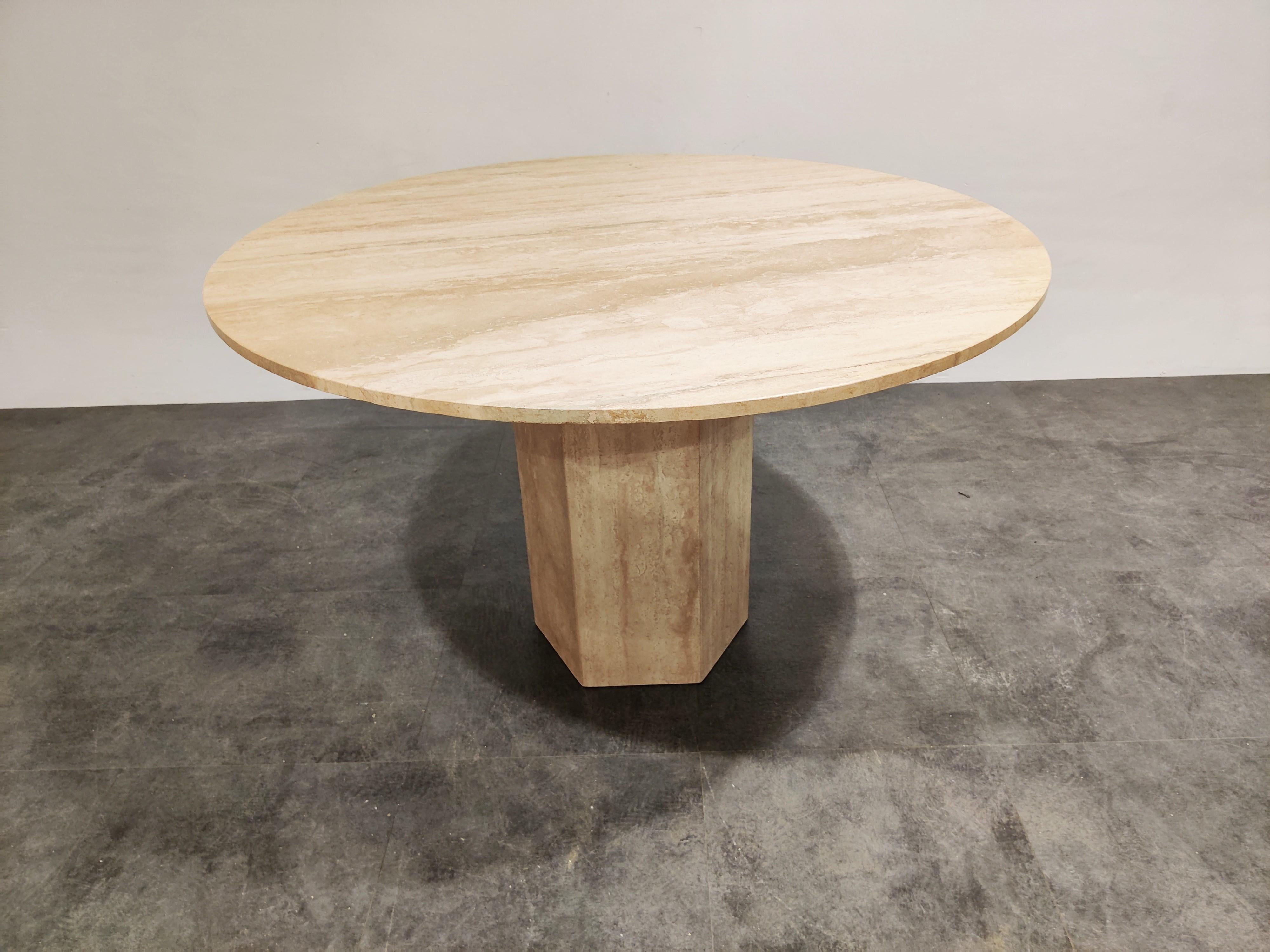 round travertine dining table