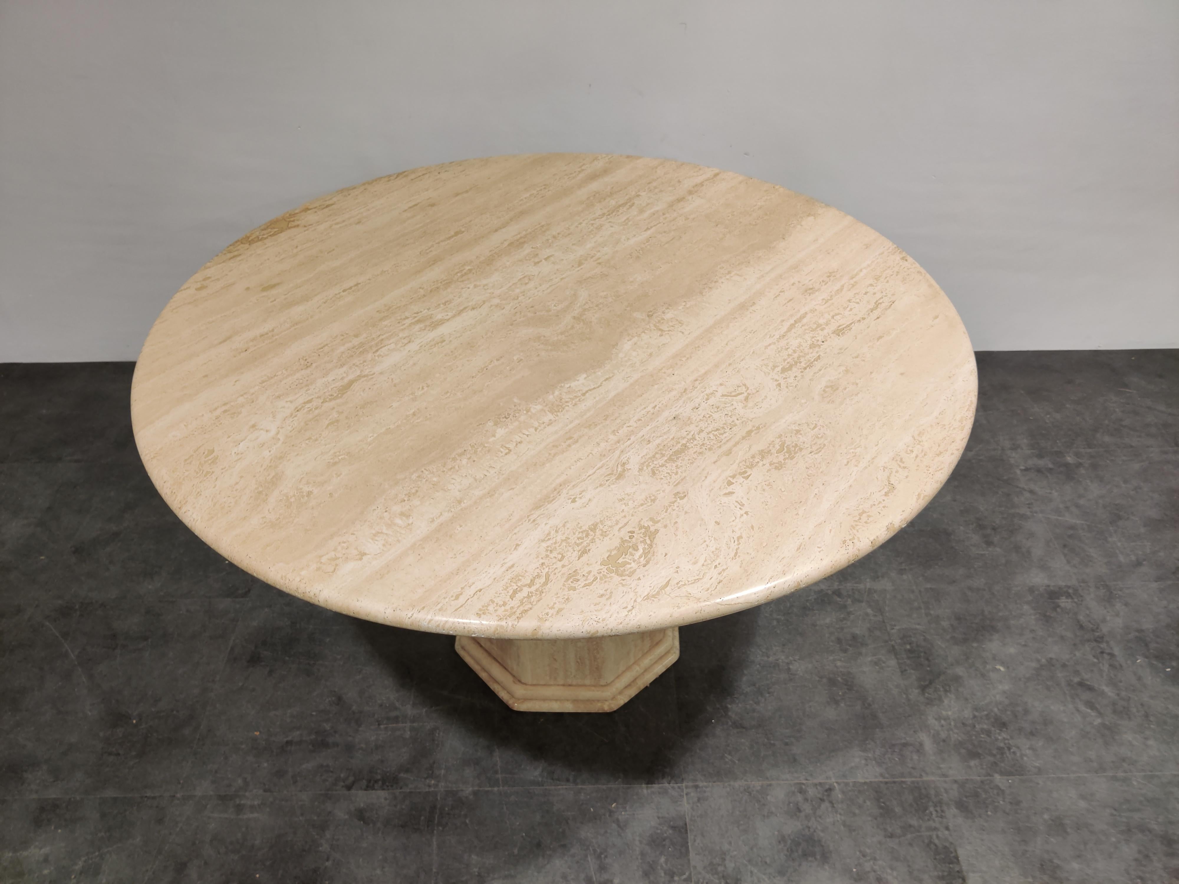 round travertine dining table