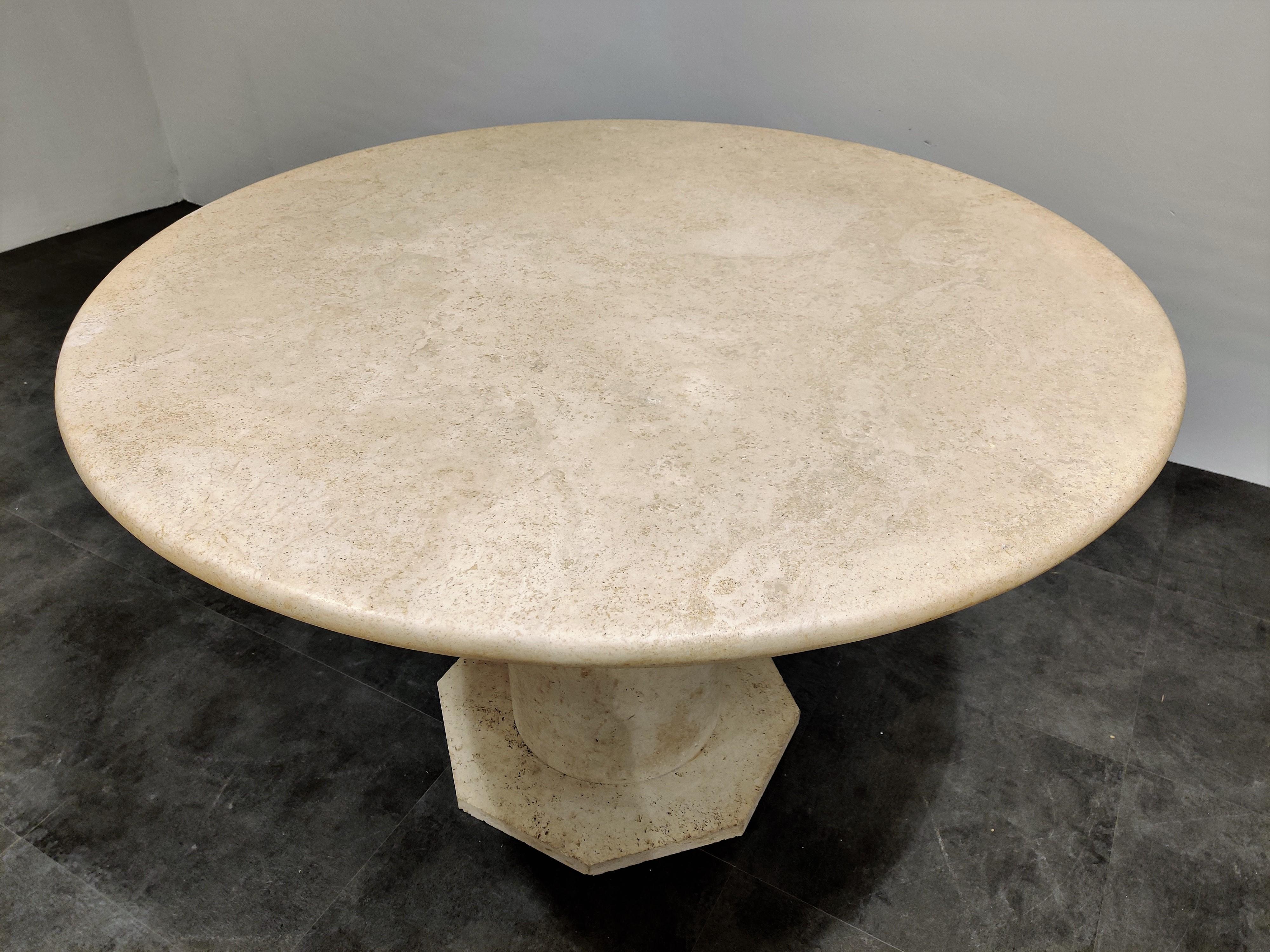 Late 20th Century Round Italian Travertine Dining Table, 1970s 