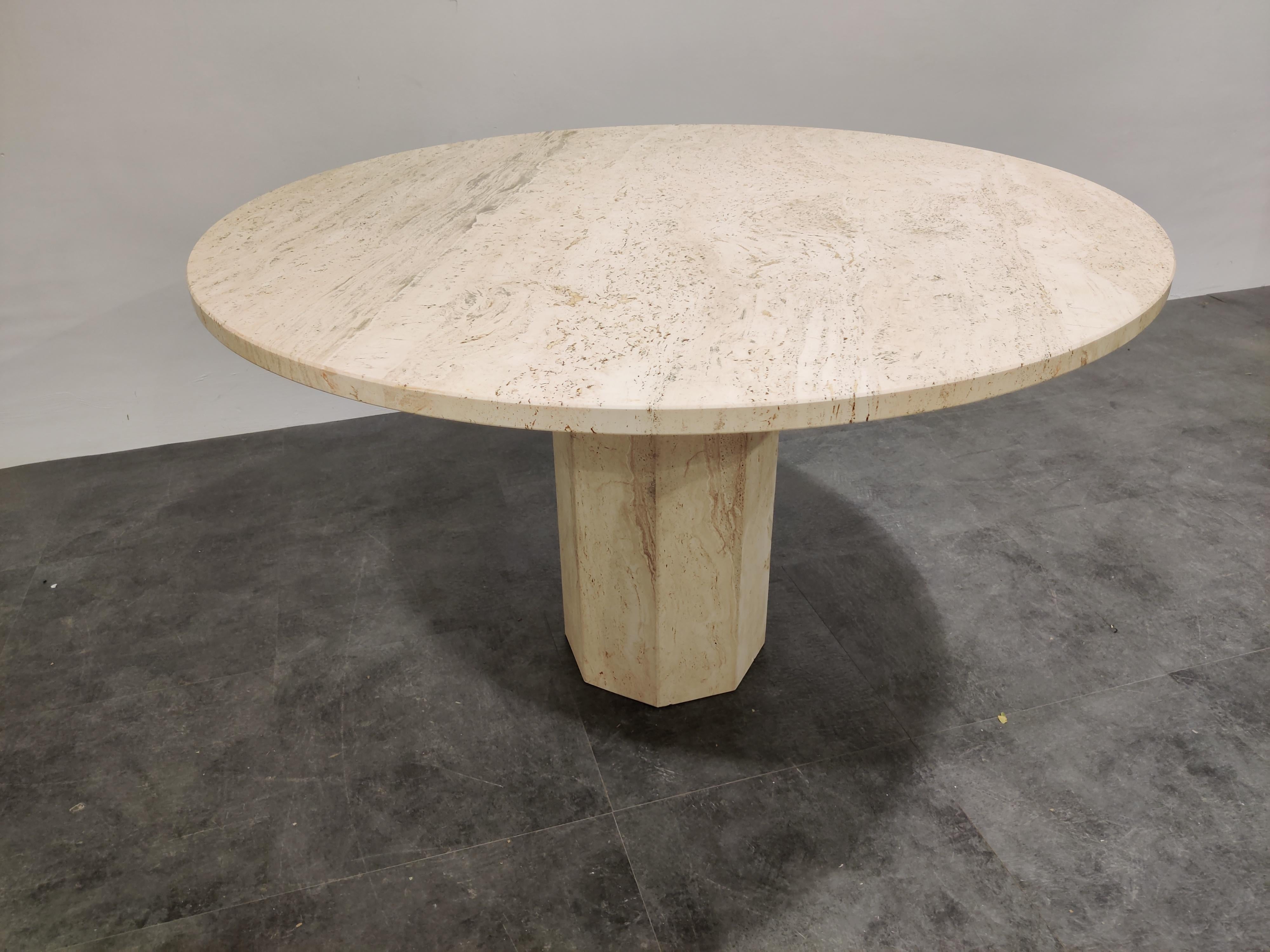 Round Italian Travertine Dining Table, 1970s 1