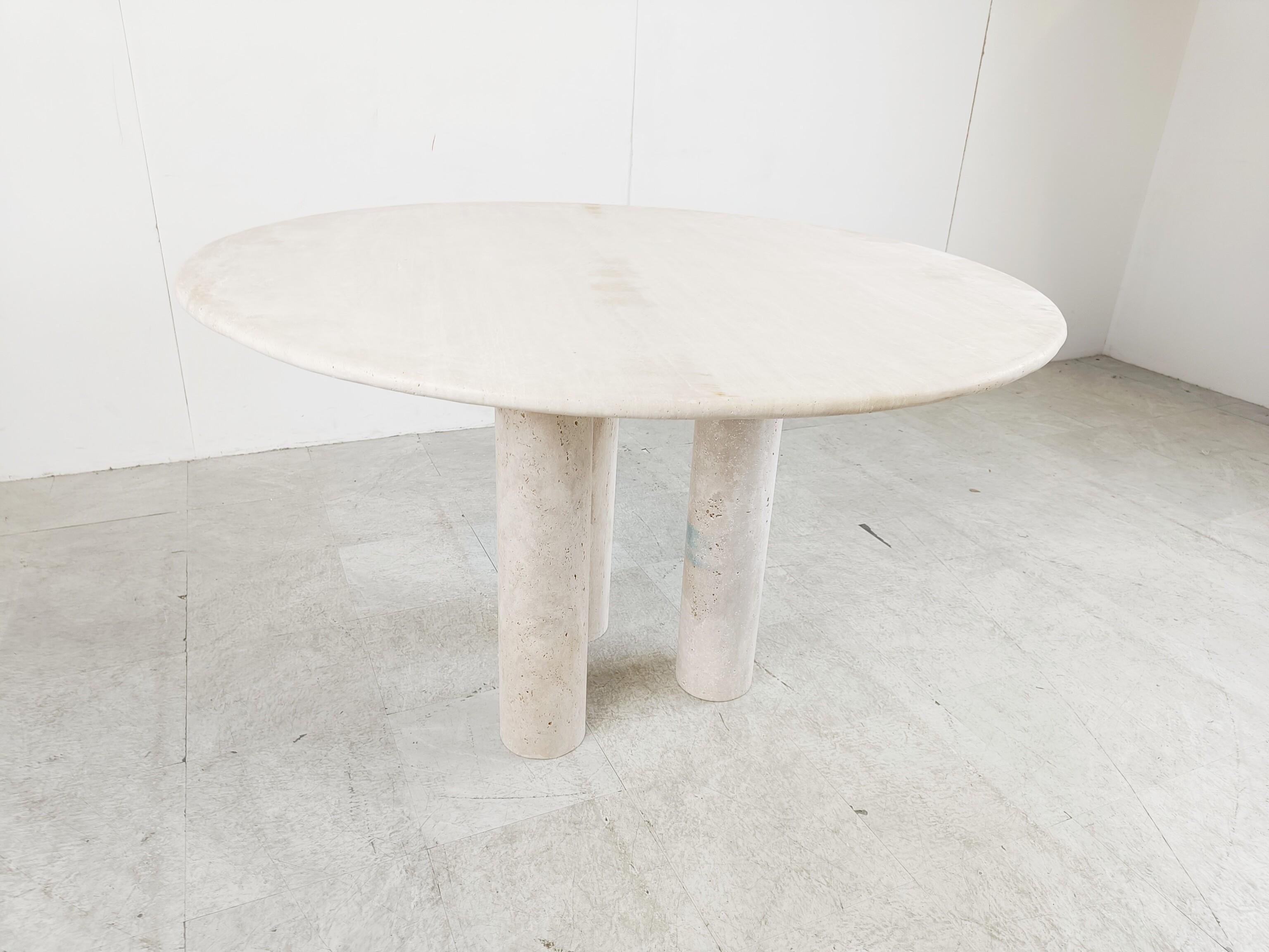 Late 20th Century Round italian travertine dining table 1970s  For Sale