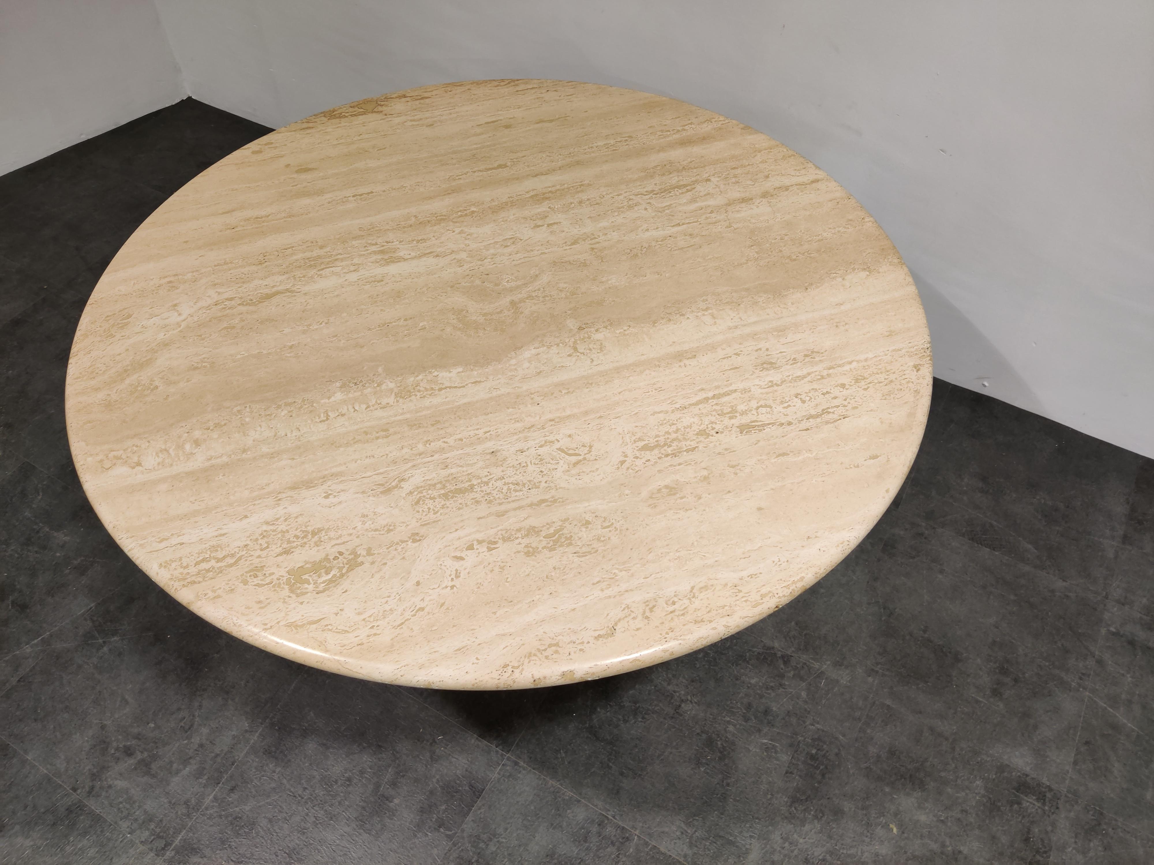 Round Italian Travertine Dining Table, 1970s 2