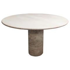Round Italian Travertine Dining Table, 1970s