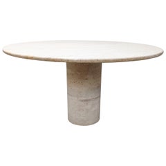 Round Italian Travertine Dining Table, 1970s