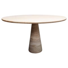 Round Italian Travertine Dining Table, 1970s