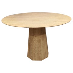 Round Italian Travertine Dining Table, 1970s